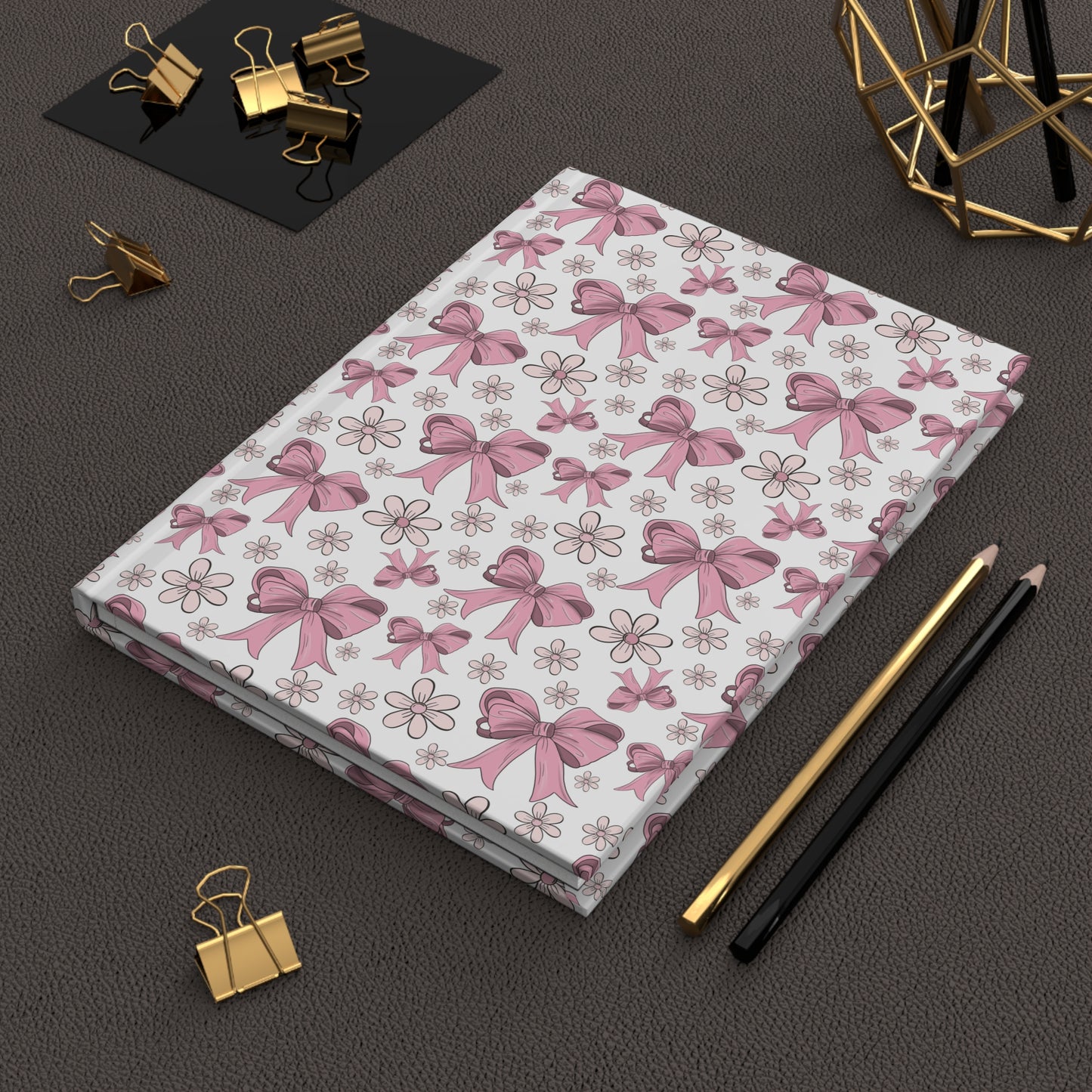 Pink Bow and Daisies Hardcover Journal | Floral Ribbon Pattern