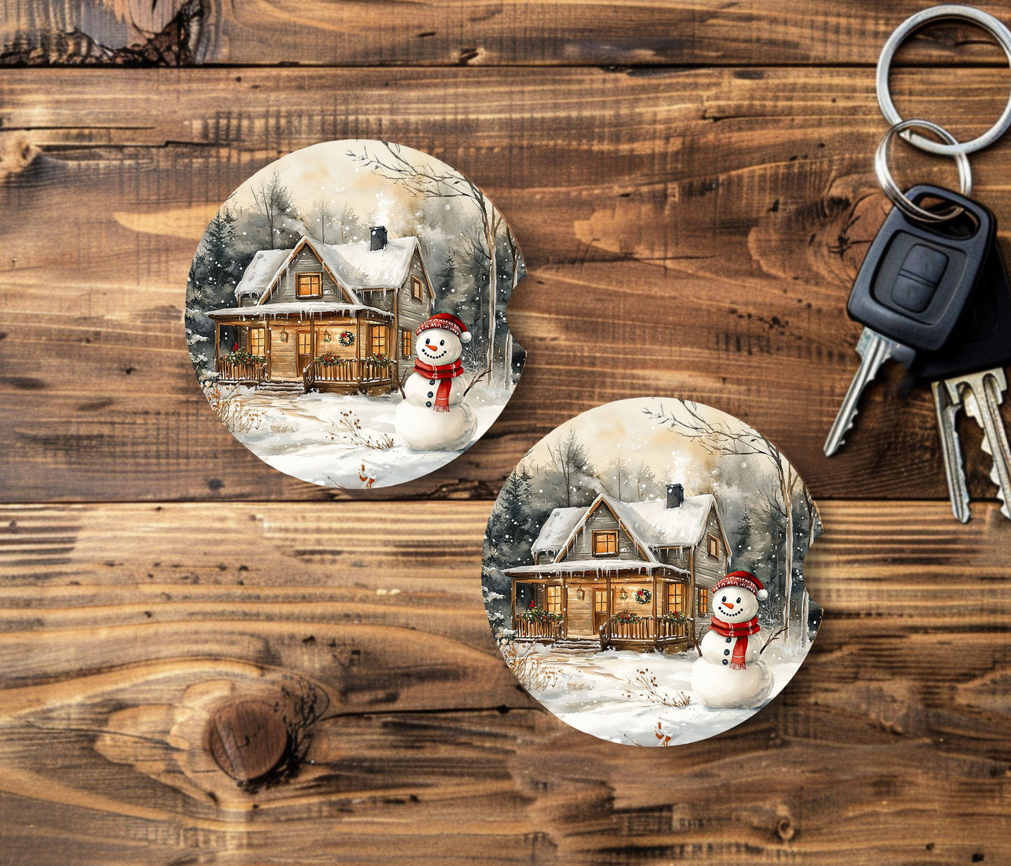 Christmas/Winter Neoprene Car Coasters - 2 pack