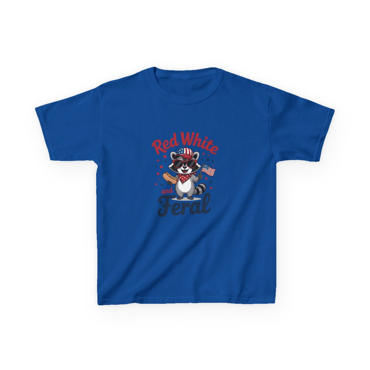 Kids Tee — “Red White and Feral” Patriotic Raccoon Graphic