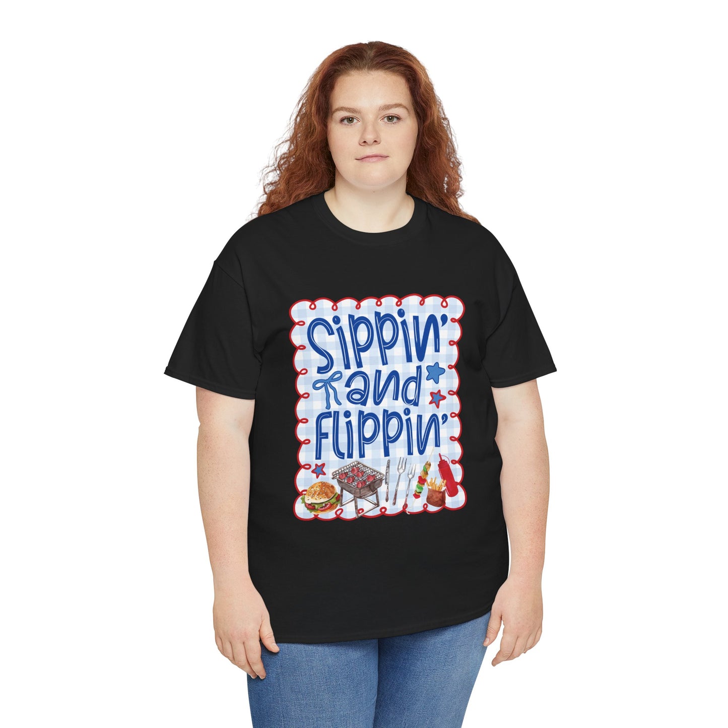 Sippin' and Flippin' Tee — 4th of July BBQ Patriotic Summer Shirt