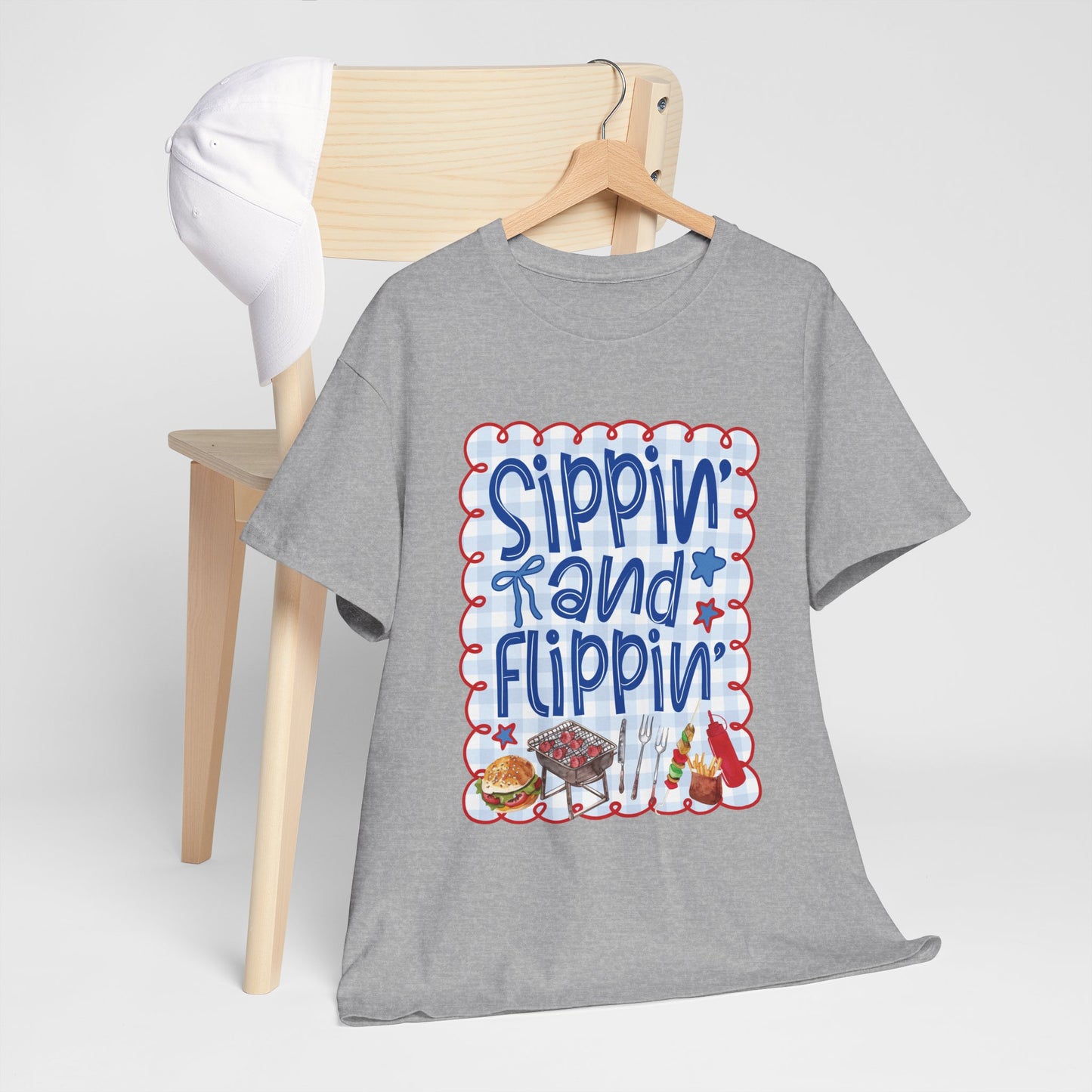 Sippin' and Flippin' Tee — 4th of July BBQ Patriotic Summer Shirt