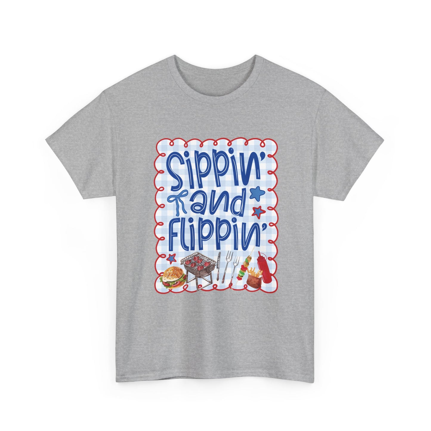 Sippin' and Flippin' Tee — 4th of July BBQ Patriotic Summer Shirt