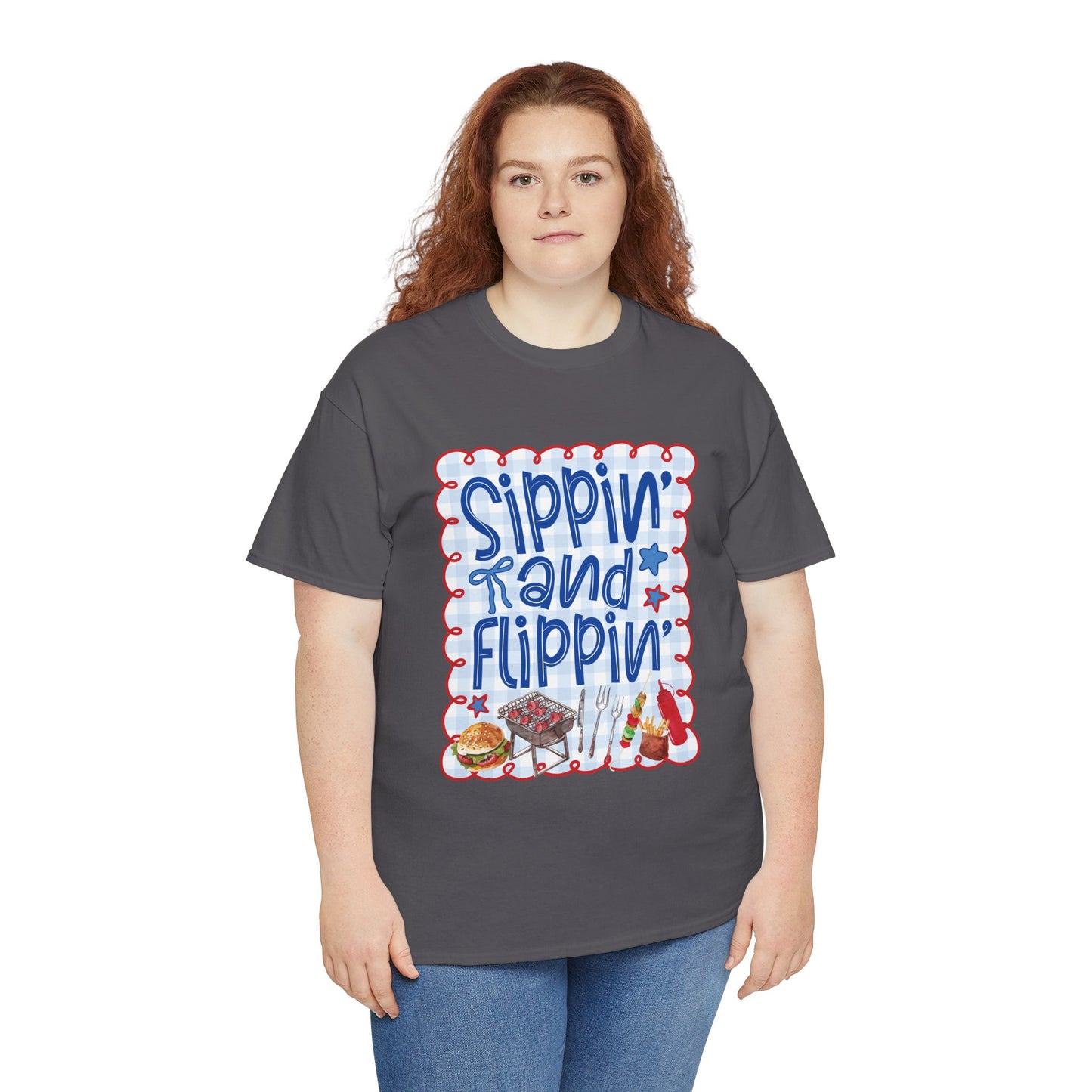Sippin' and Flippin' Tee — 4th of July BBQ Patriotic Summer Shirt