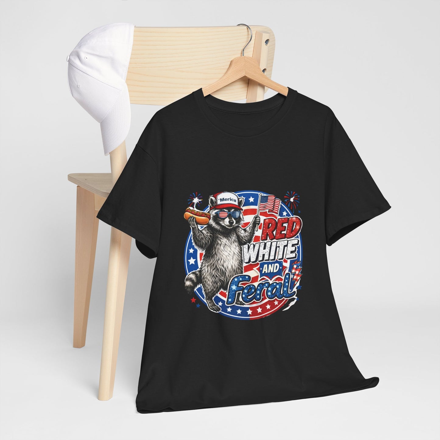 "Red White and Feral" Patriotic Raccoon Tee