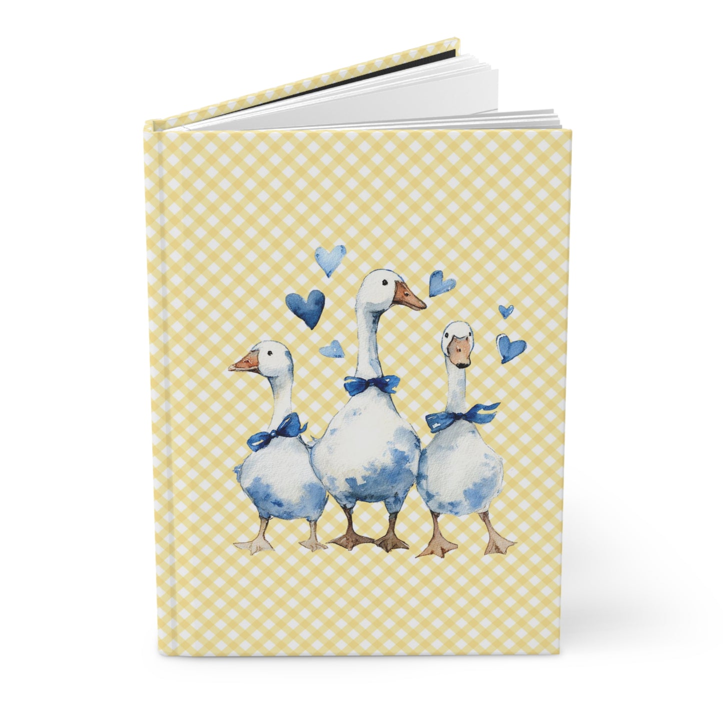 Gingham Geese Hardcover Journal — Cute Watercolor Goose Family Notebook