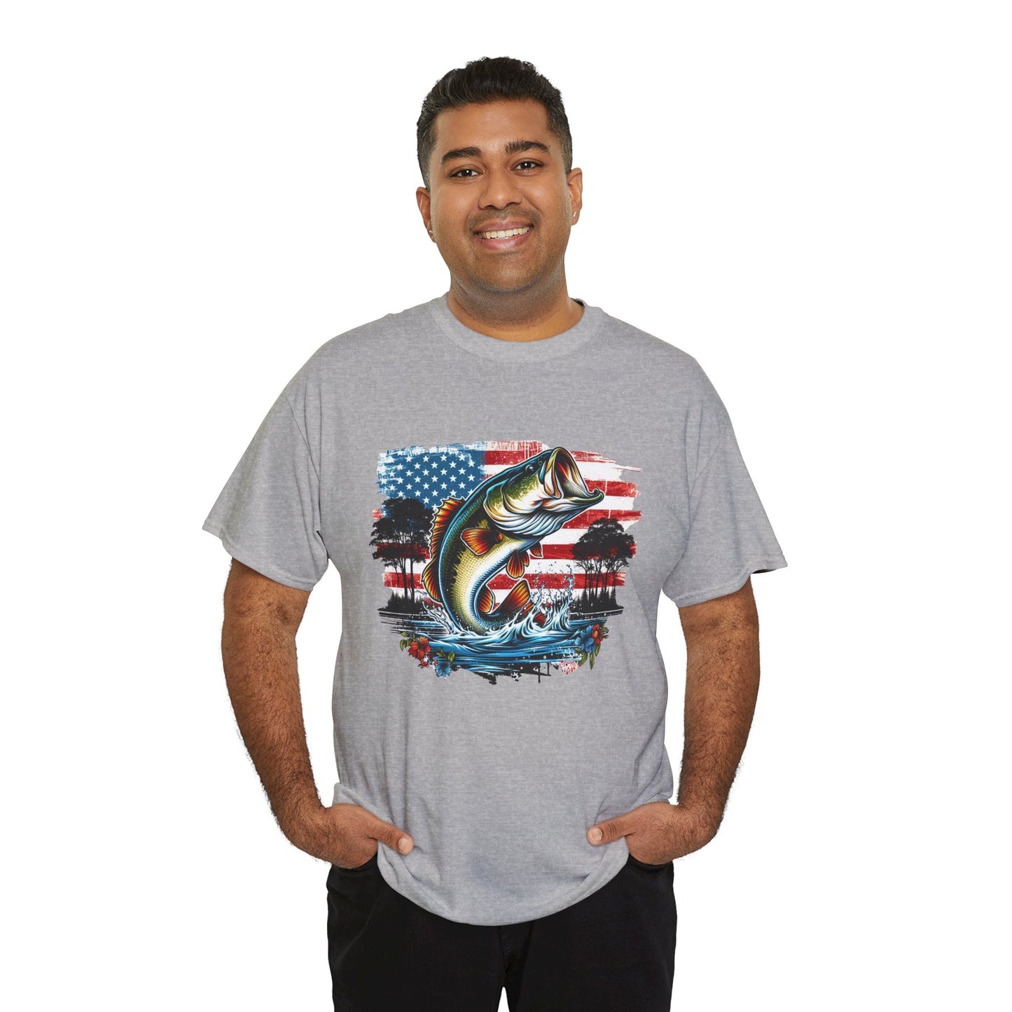 Fishing Largemouth Bass Tee — American Flag Outdoors Fishing Shirt