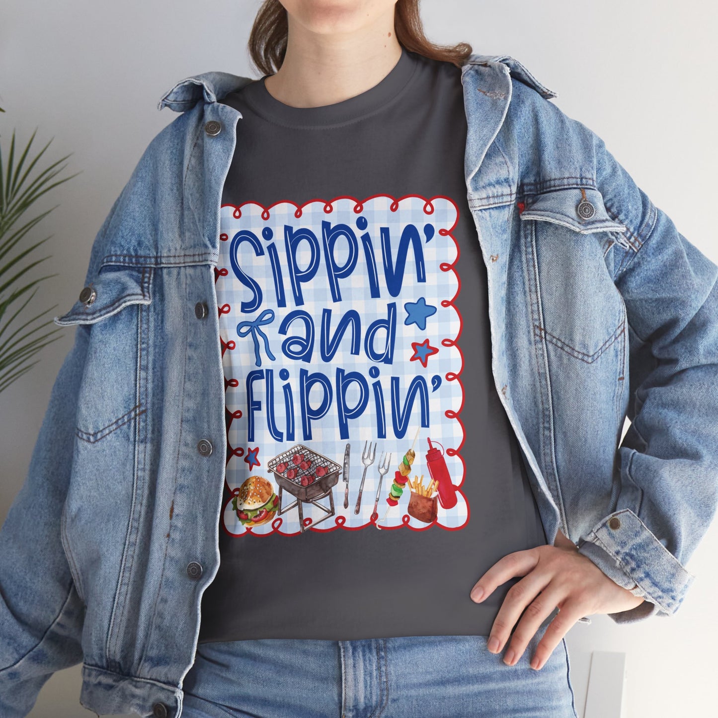 Sippin' and Flippin' Tee — 4th of July BBQ Patriotic Summer Shirt