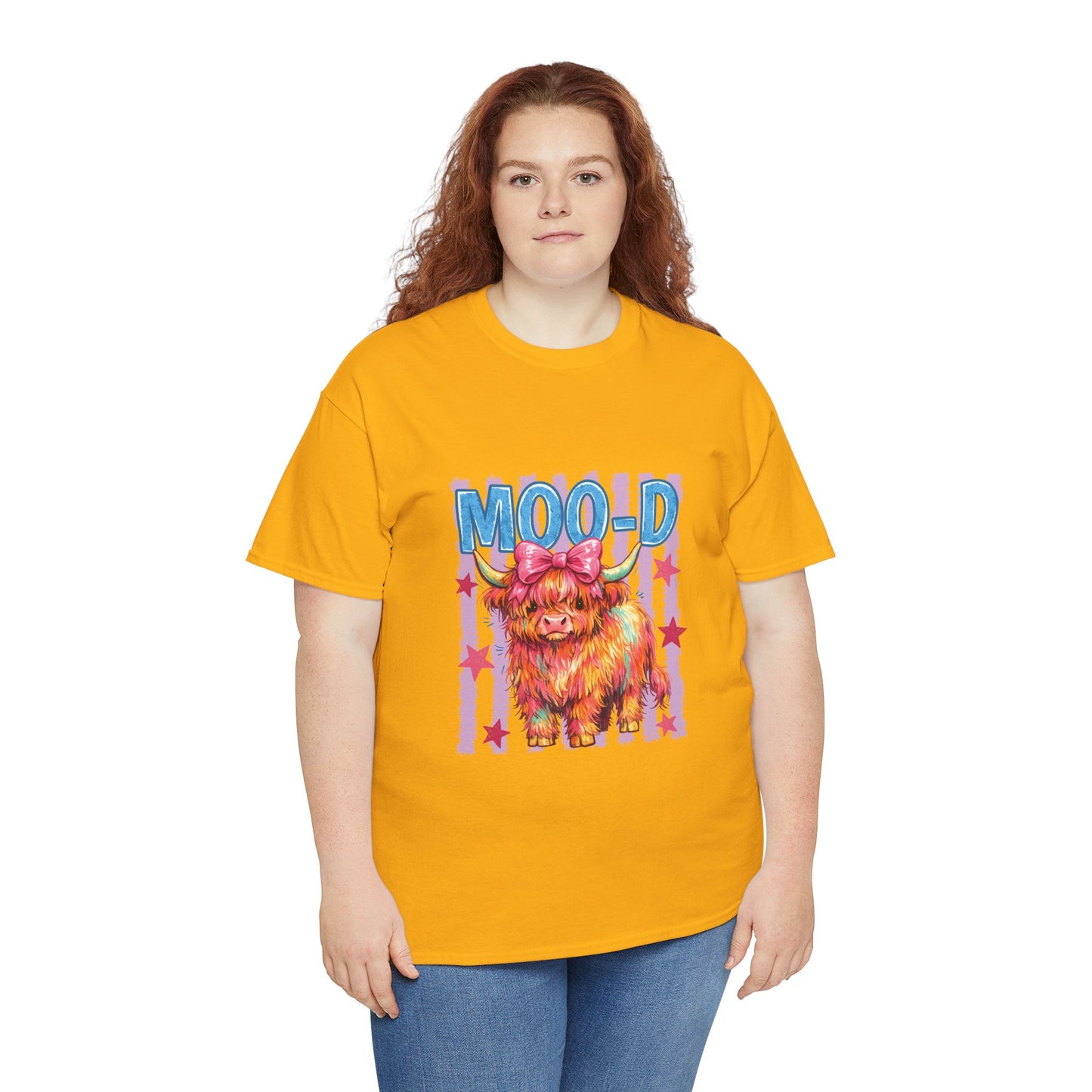 Graphic Tee — Colorful Highland Cow “Moo’d” Cute Farm Animal Shirt