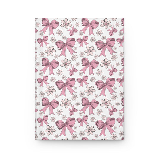 Pink Bow and Daisies Hardcover Journal | Floral Ribbon Pattern