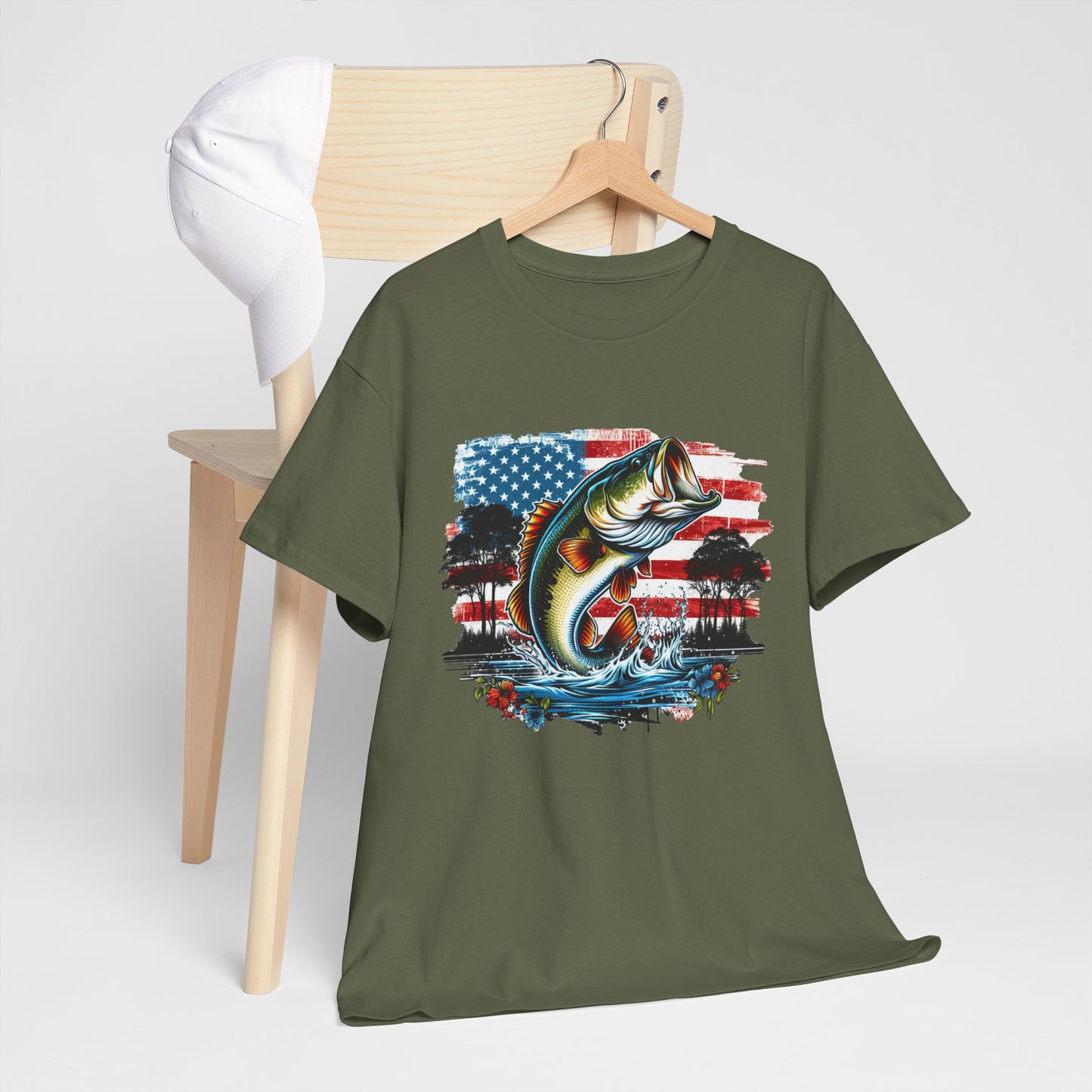 Fishing Largemouth Bass Tee — American Flag Outdoors Fishing Shirt