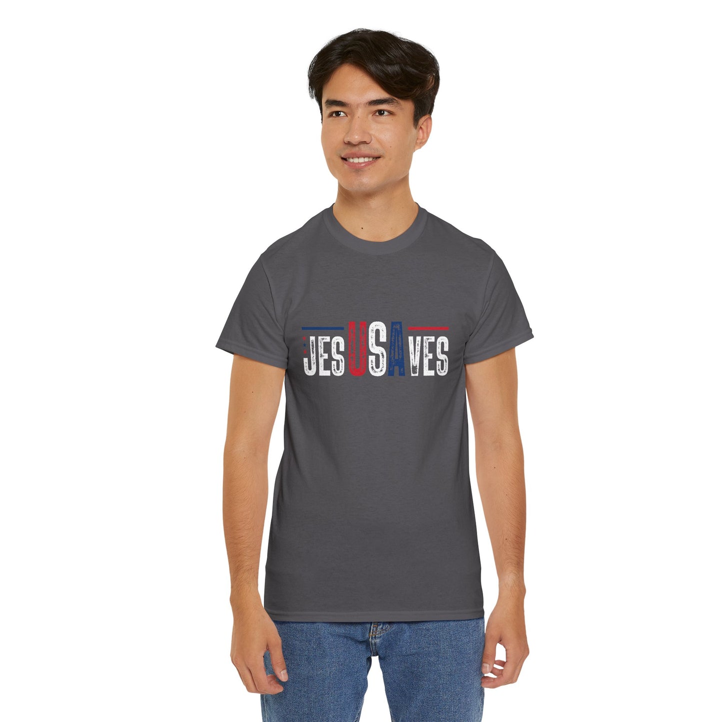 Jesus Saves T-Shirt — Patriotic Red White Blue Christian Tee