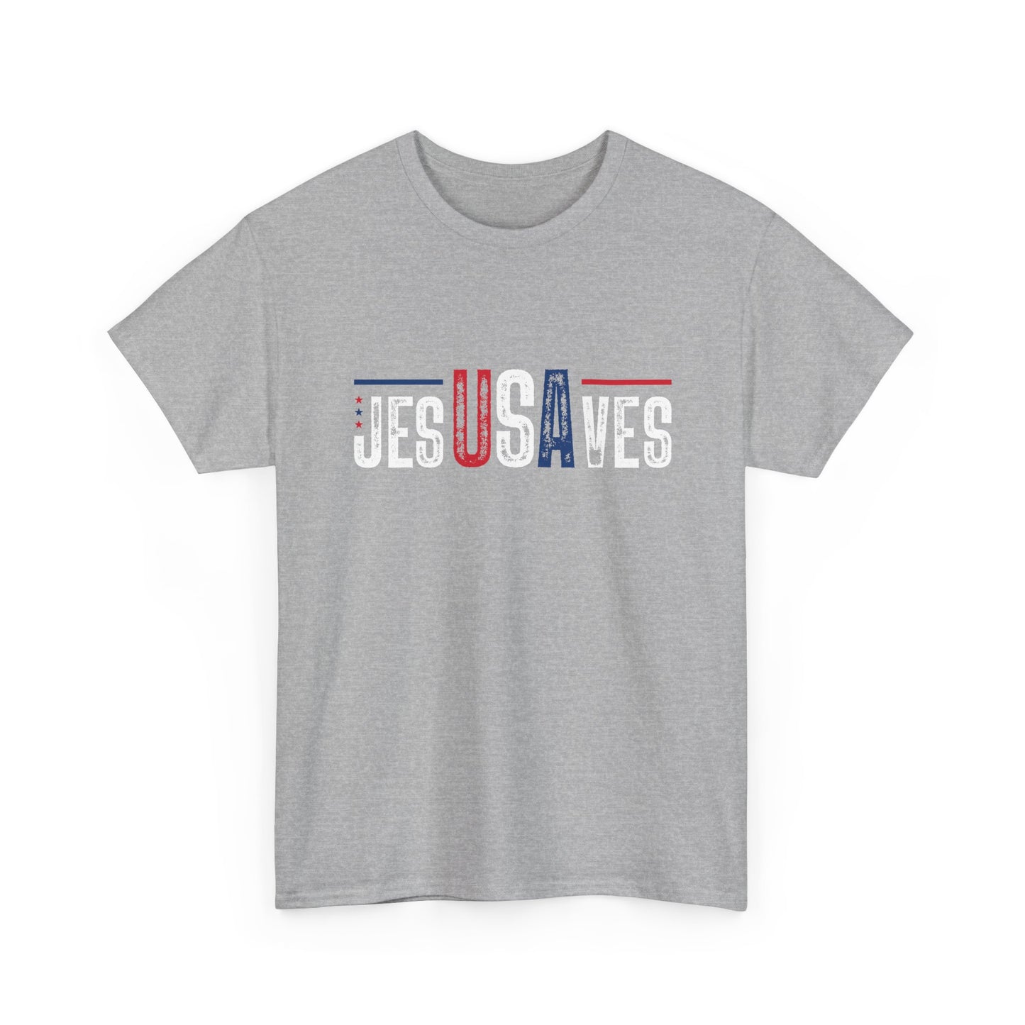 Jesus Saves T-Shirt — Patriotic Red White Blue Christian Tee