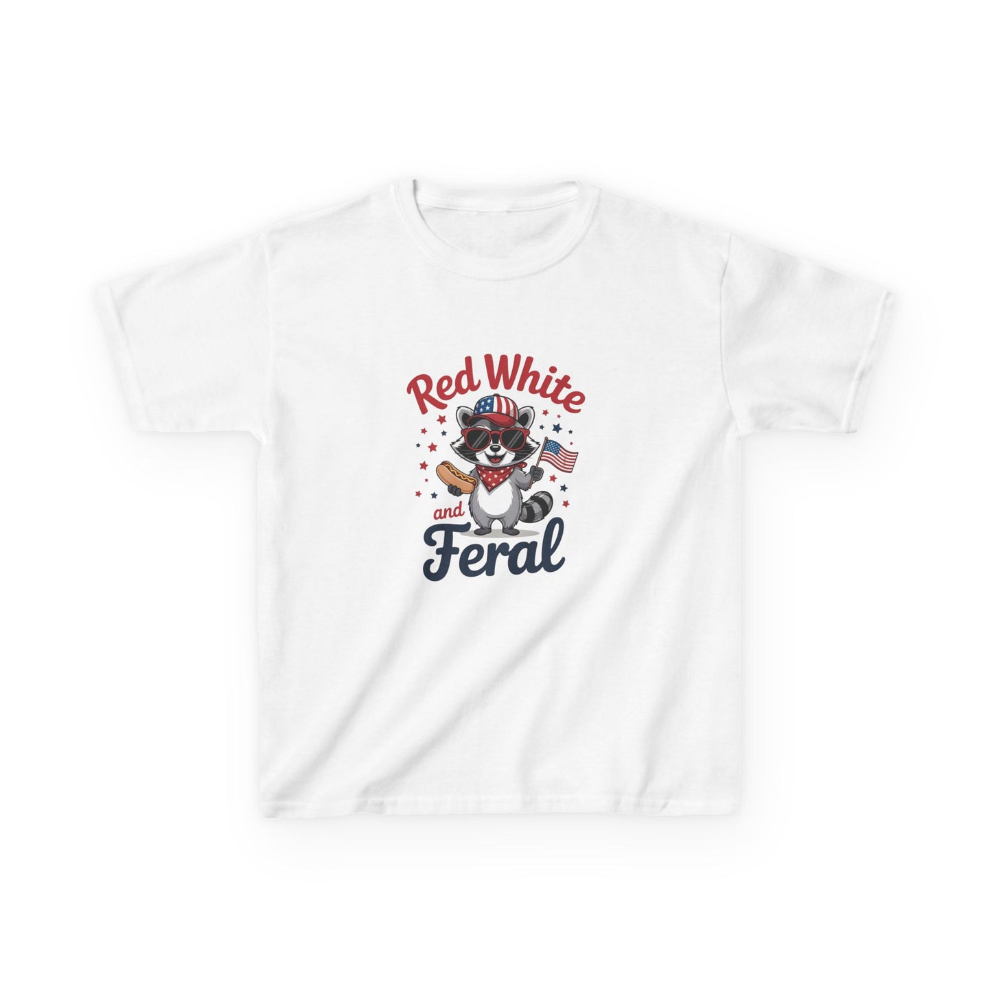 Kids Tee — “Red White and Feral” Patriotic Raccoon Graphic