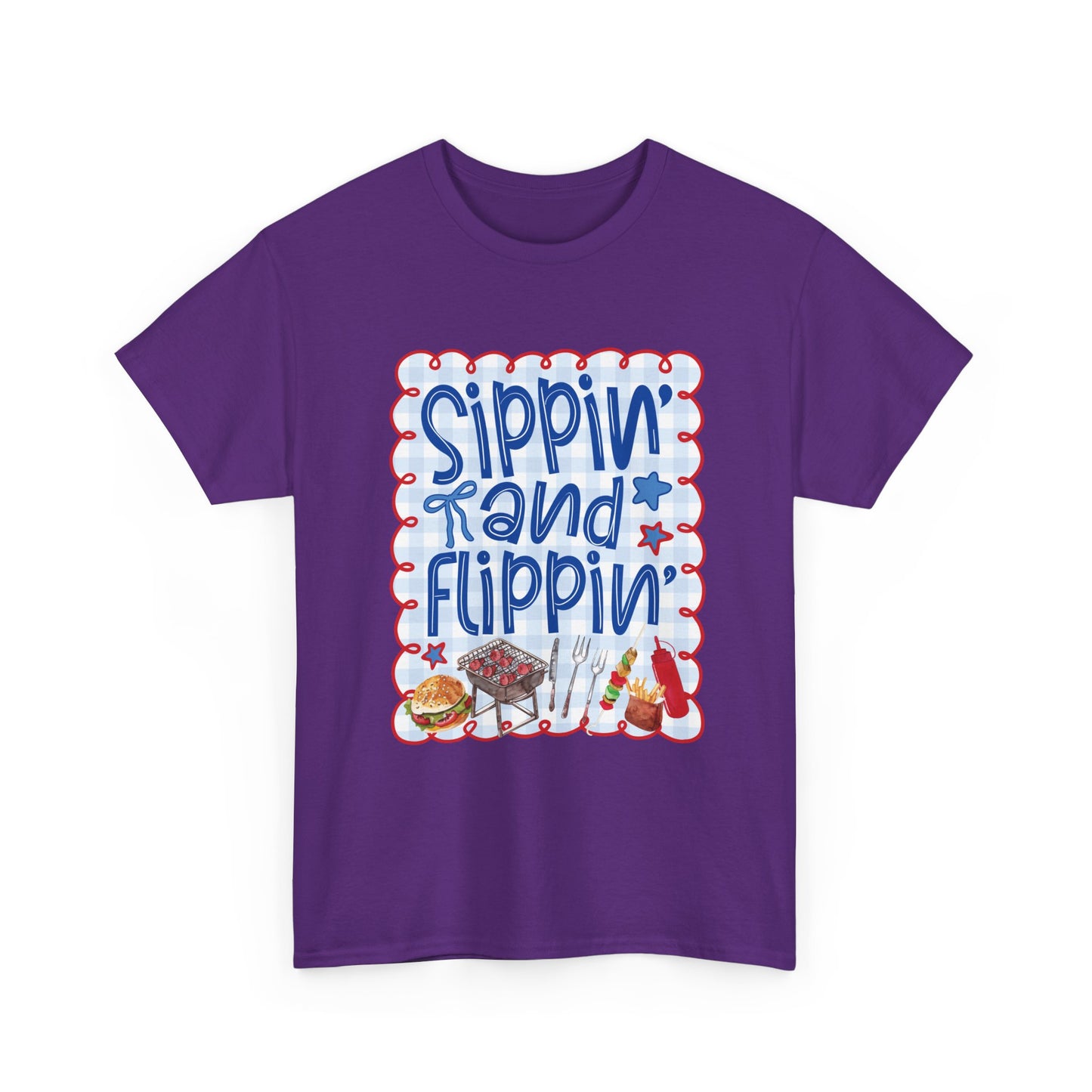 Sippin' and Flippin' Tee — 4th of July BBQ Patriotic Summer Shirt