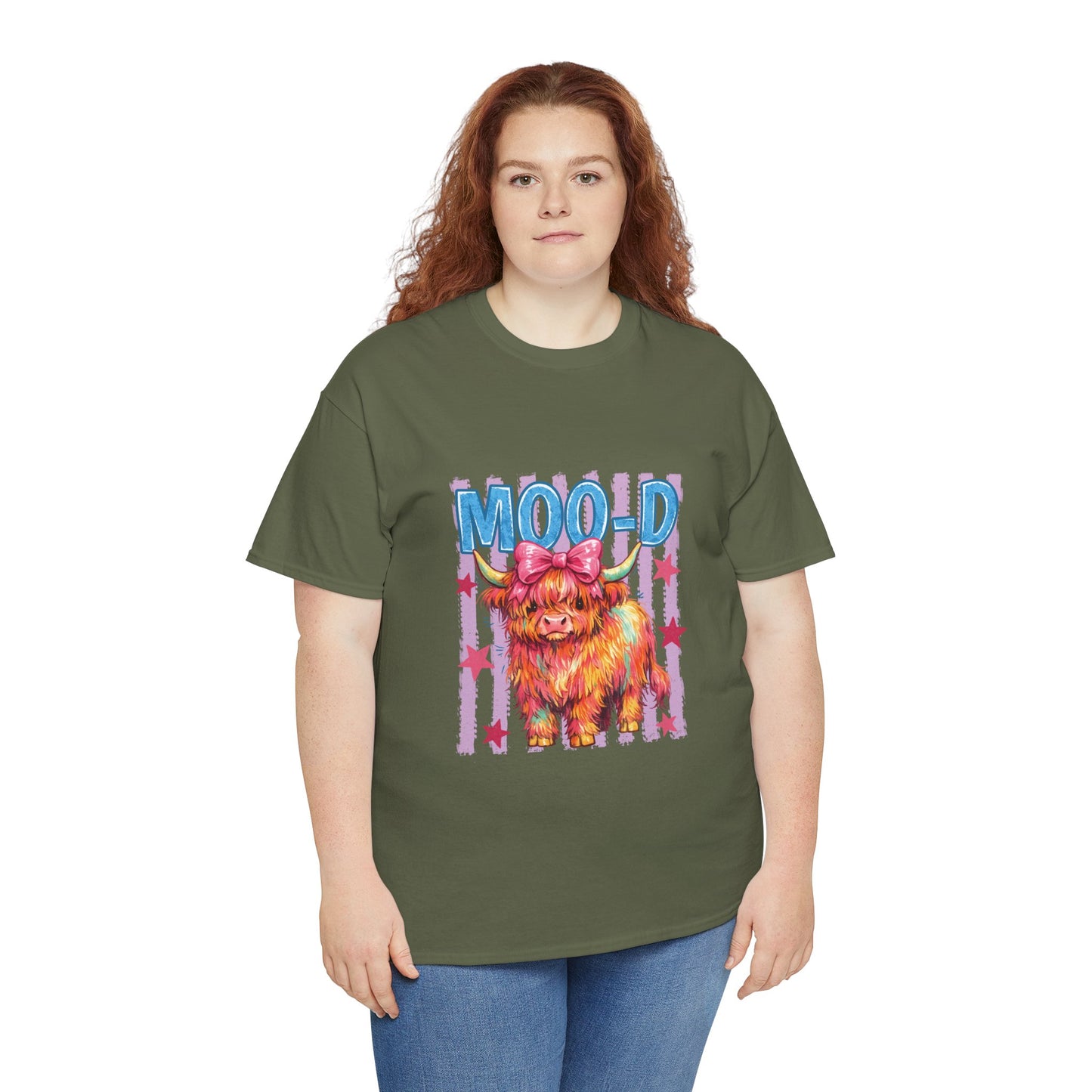 Graphic Tee — Colorful Highland Cow “Moo’d” Cute Farm Animal Shirt