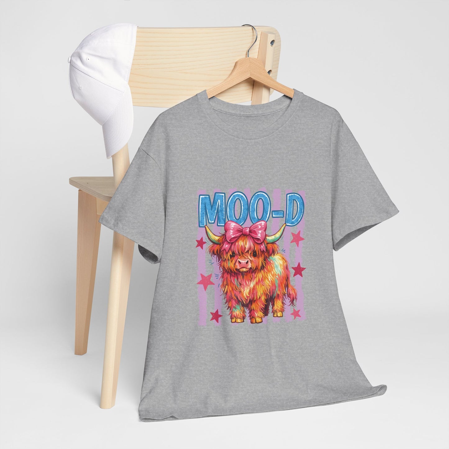 Graphic Tee — Colorful Highland Cow “Moo’d” Cute Farm Animal Shirt