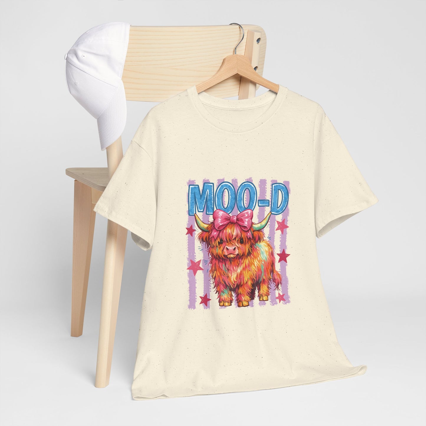 Graphic Tee — Colorful Highland Cow “Moo’d” Cute Farm Animal Shirt