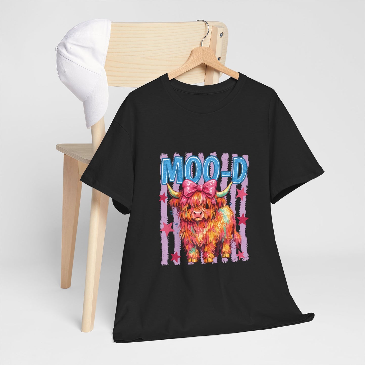 Graphic Tee — Colorful Highland Cow “Moo’d” Cute Farm Animal Shirt