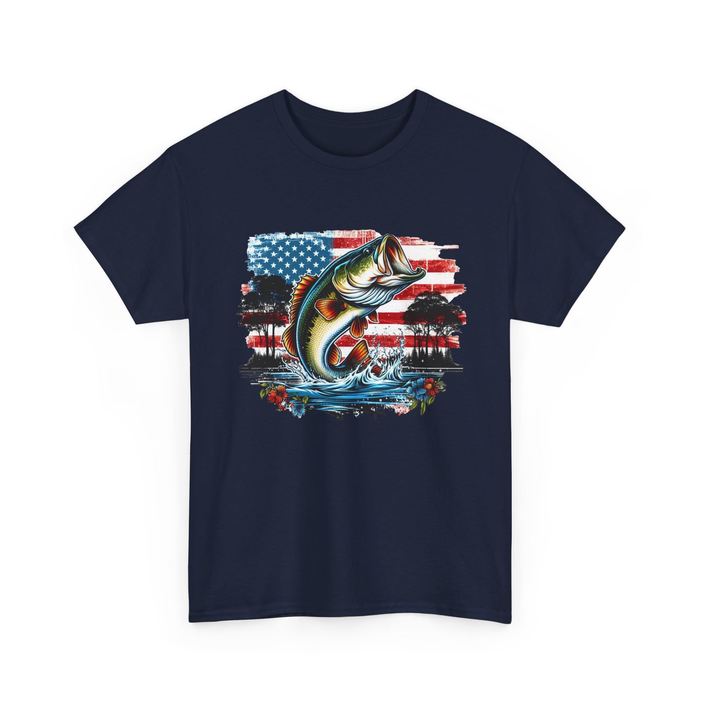 Fishing Largemouth Bass Tee — American Flag Outdoors Fishing Shirt