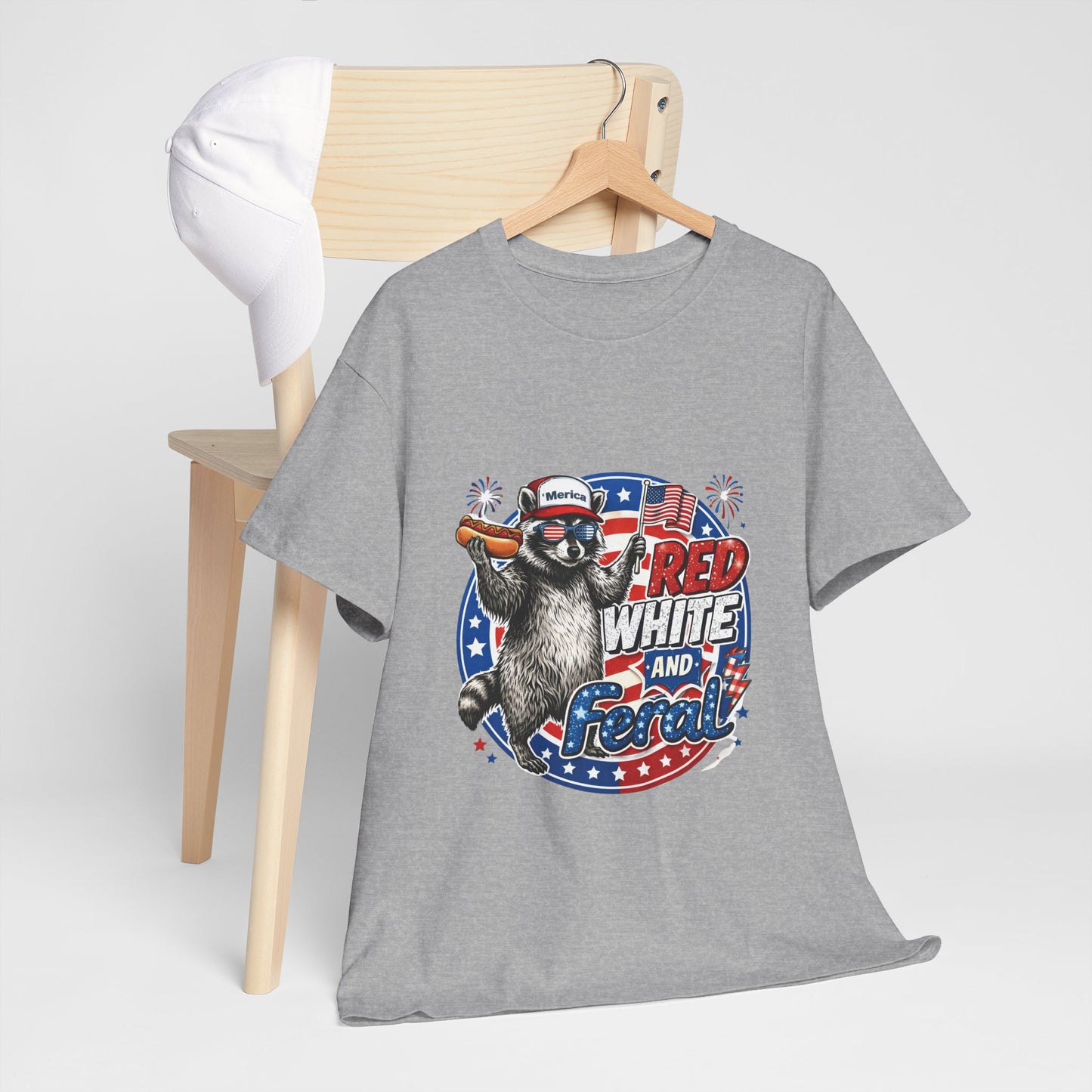 "Red White and Feral" Patriotic Raccoon Tee