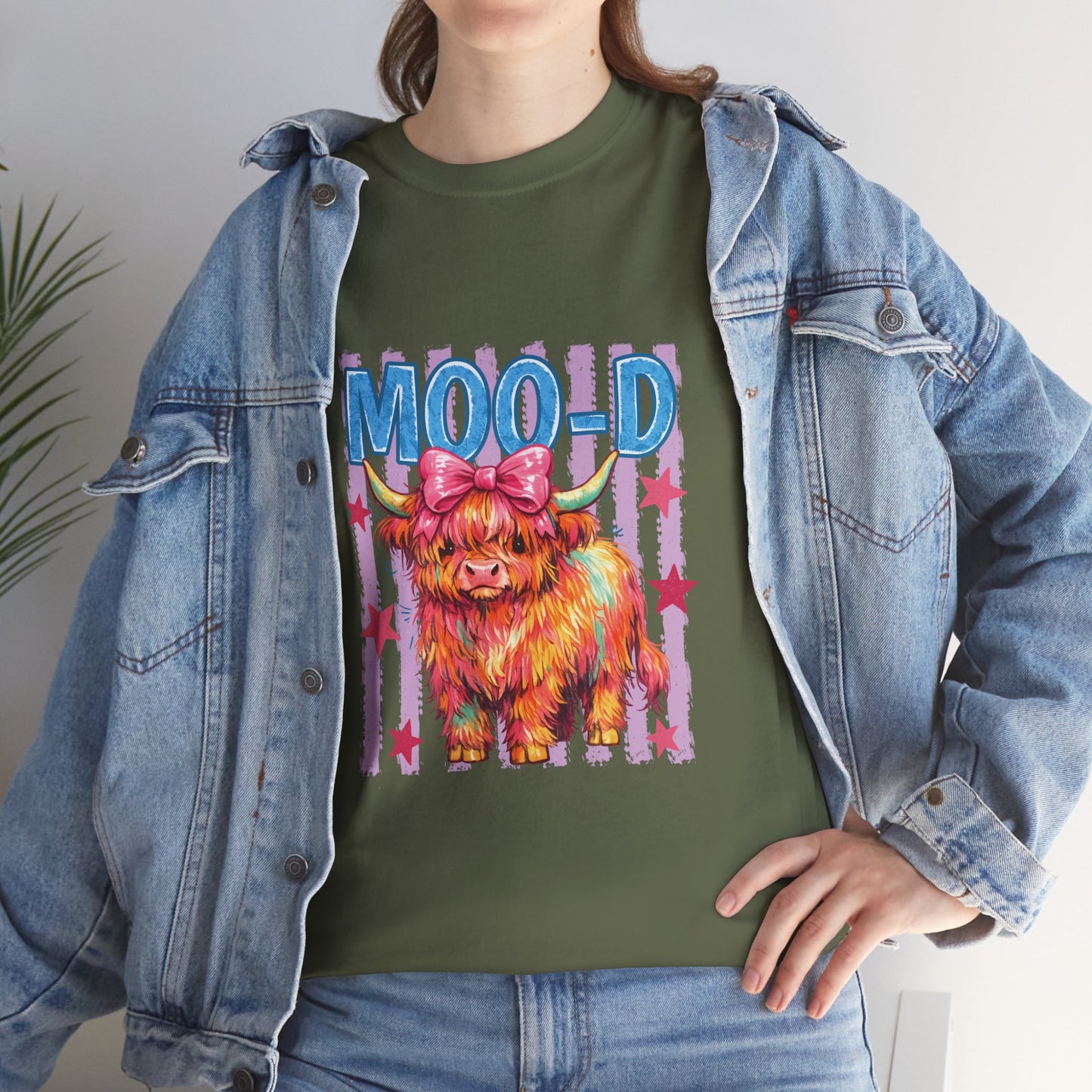 Graphic Tee — Colorful Highland Cow “Moo’d” Cute Farm Animal Shirt
