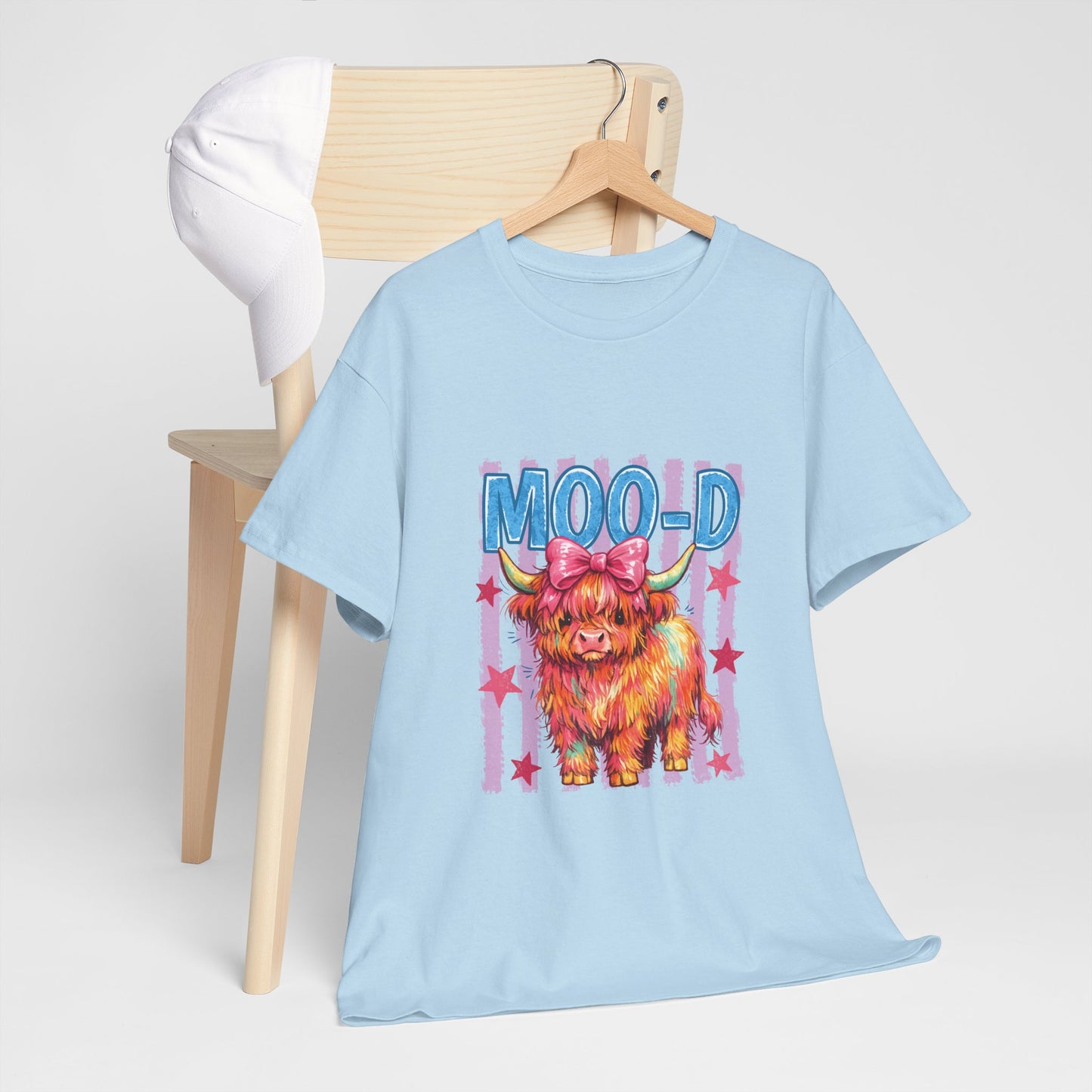 Graphic Tee — Colorful Highland Cow “Moo’d” Cute Farm Animal Shirt