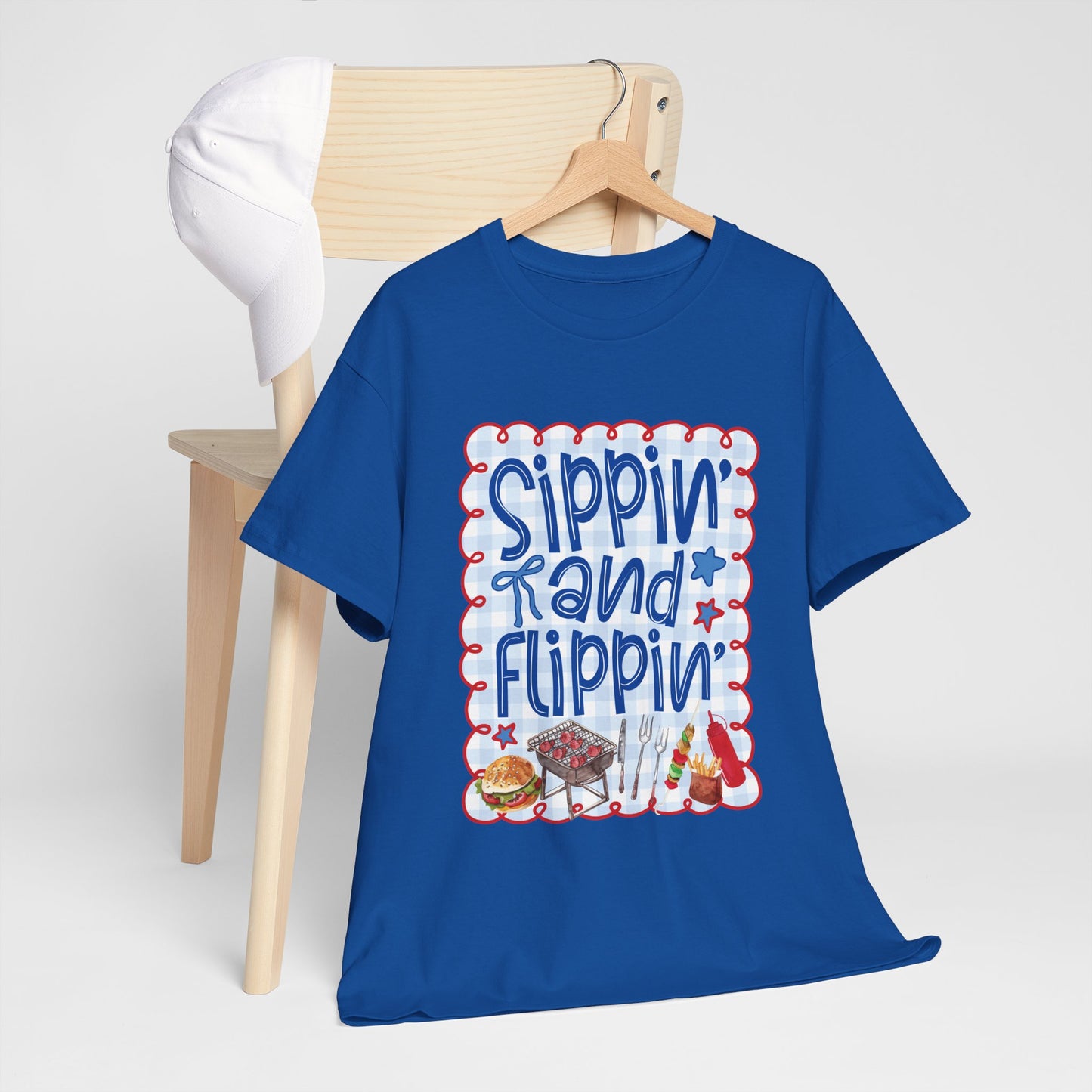 Sippin' and Flippin' Tee — 4th of July BBQ Patriotic Summer Shirt