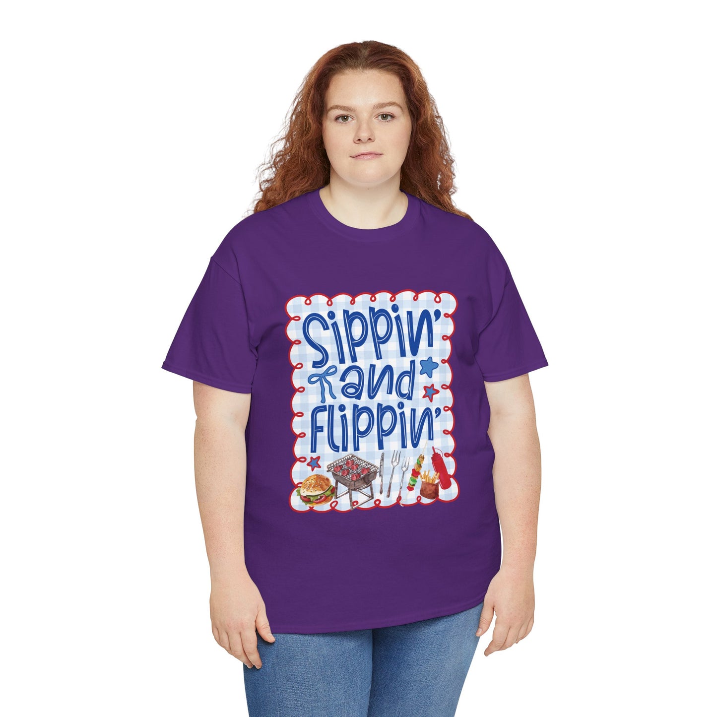 Sippin' and Flippin' Tee — 4th of July BBQ Patriotic Summer Shirt