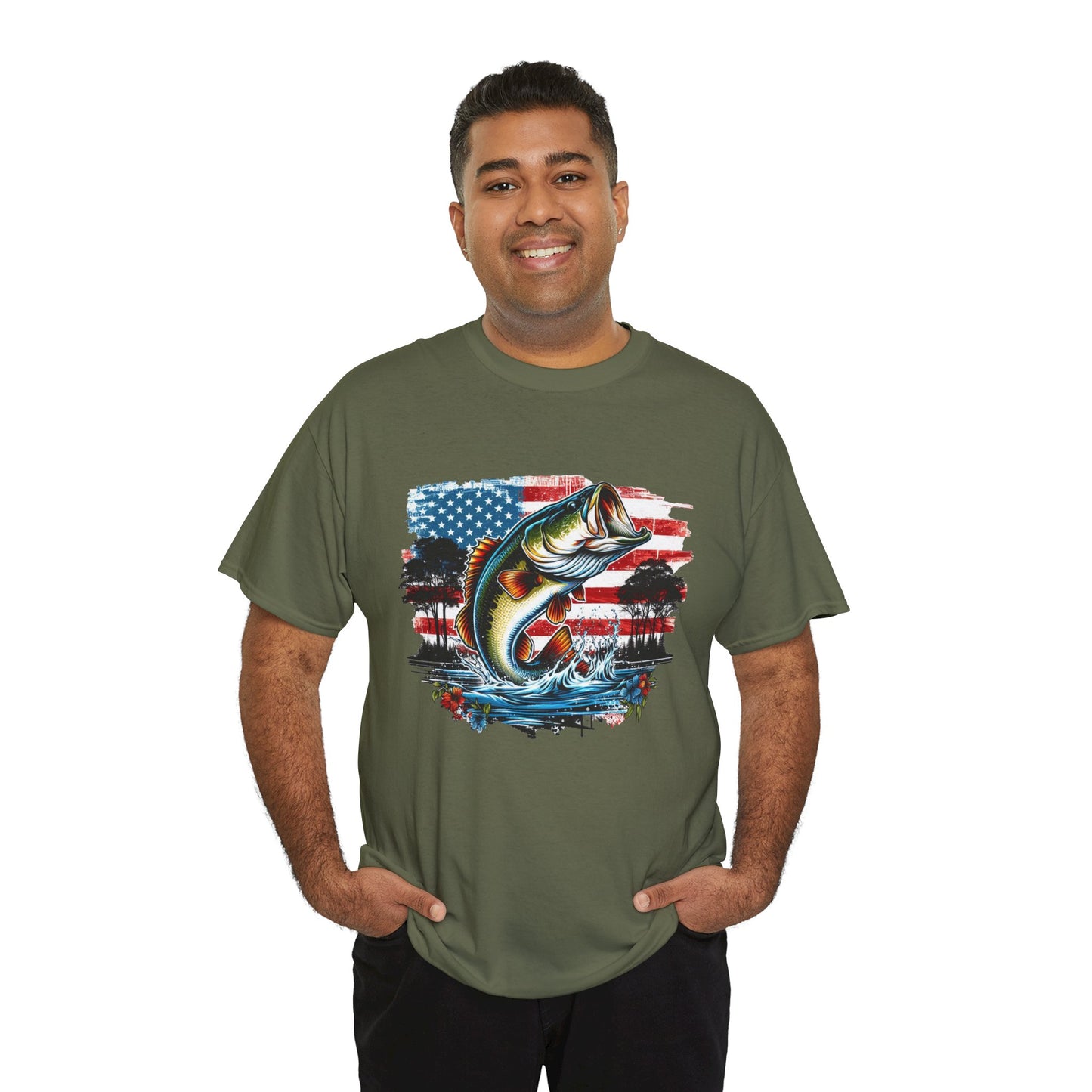 Fishing Largemouth Bass Tee — American Flag Outdoors Fishing Shirt