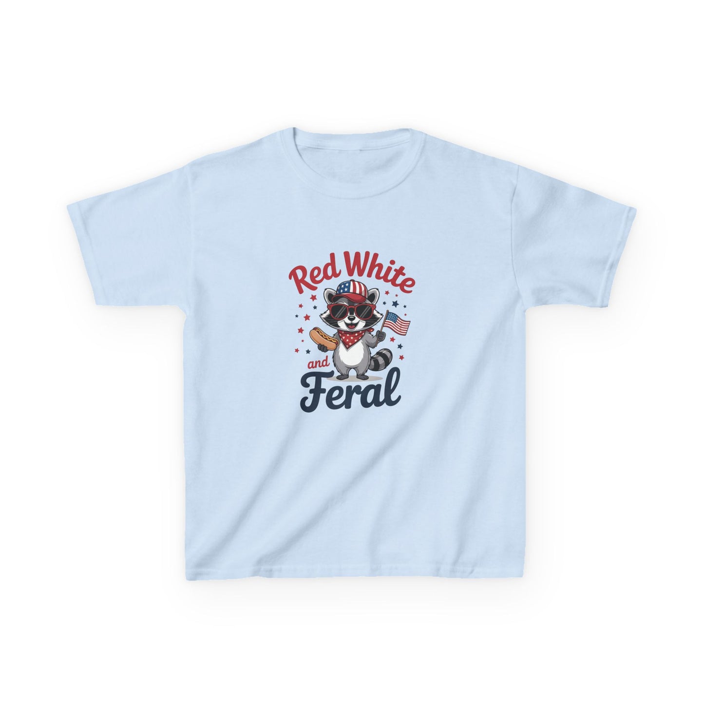 Kids Tee — “Red White and Feral” Patriotic Raccoon Graphic