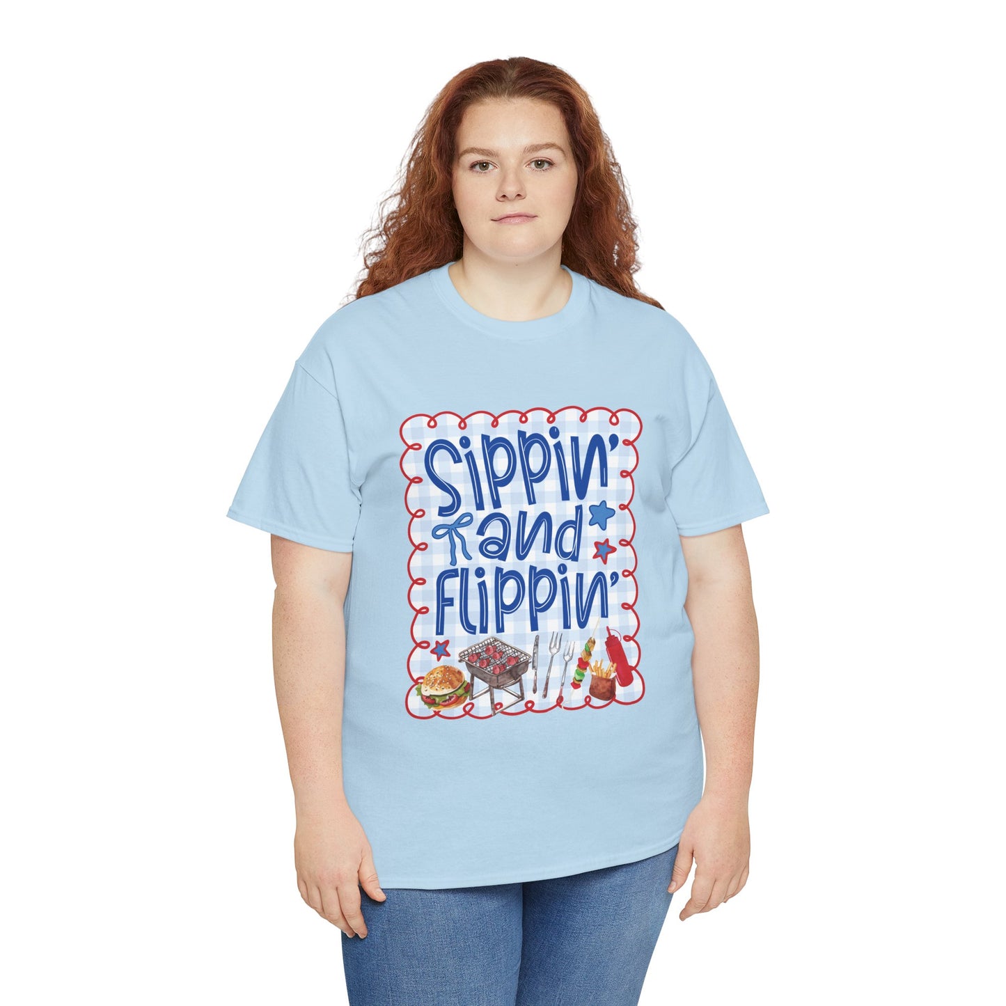 Sippin' and Flippin' Tee — 4th of July BBQ Patriotic Summer Shirt