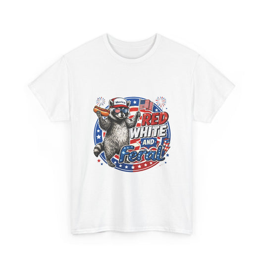 "Red White and Feral" Patriotic Raccoon Tee