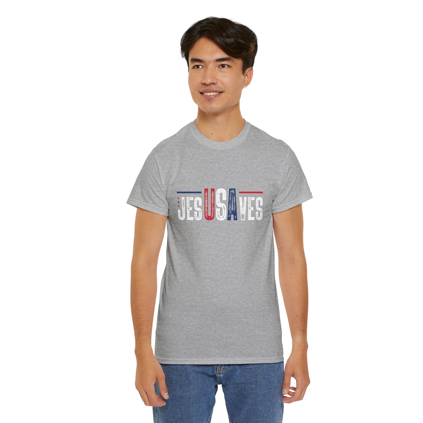 Jesus Saves T-Shirt — Patriotic Red White Blue Christian Tee