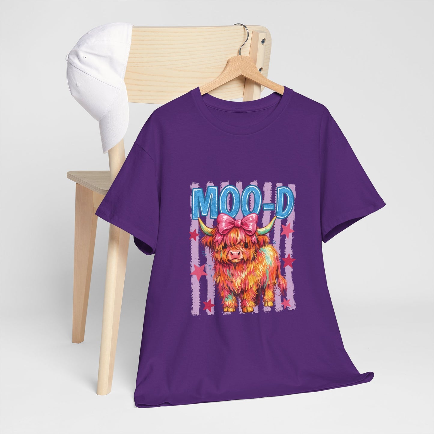 Graphic Tee — Colorful Highland Cow “Moo’d” Cute Farm Animal Shirt