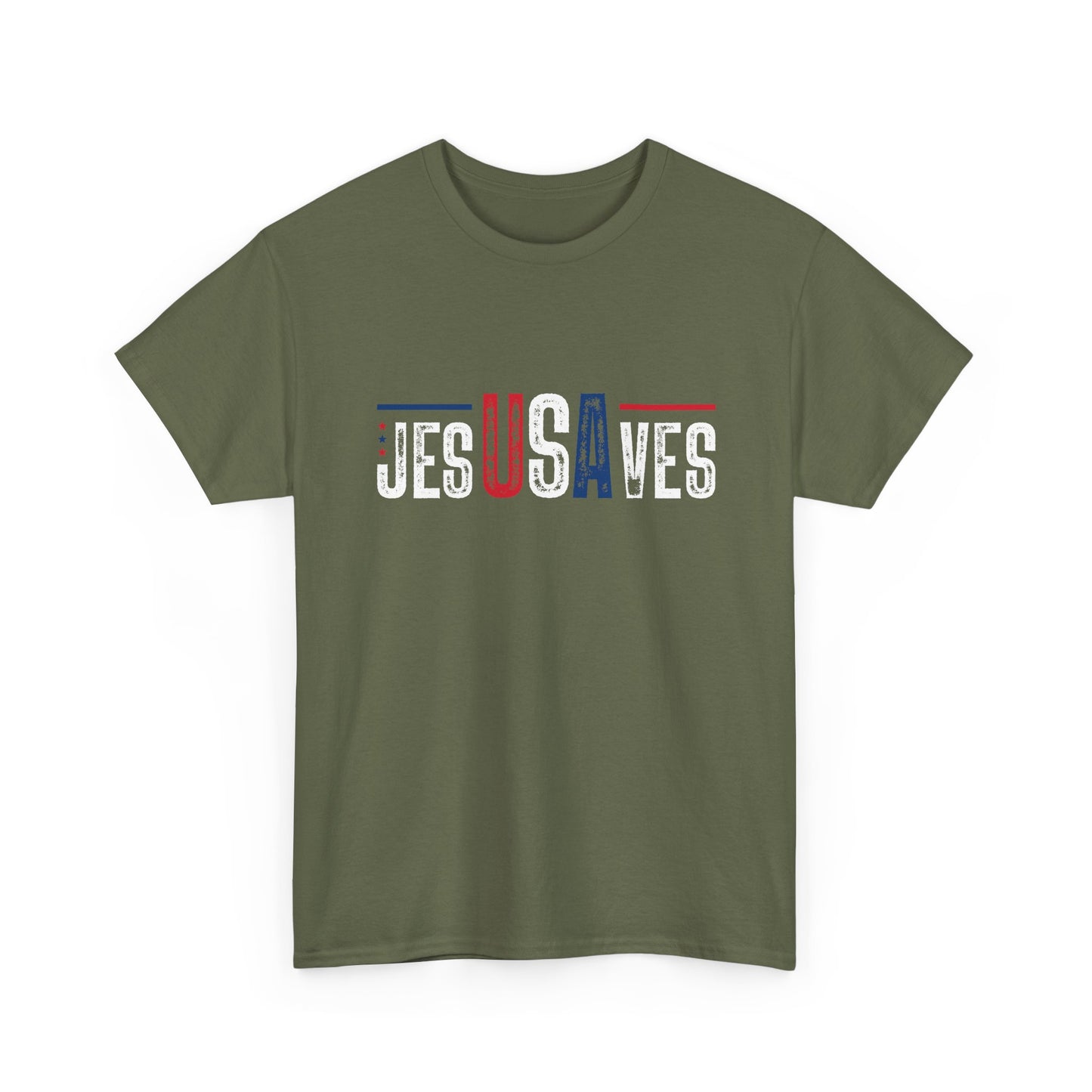 Jesus Saves T-Shirt — Patriotic Red White Blue Christian Tee