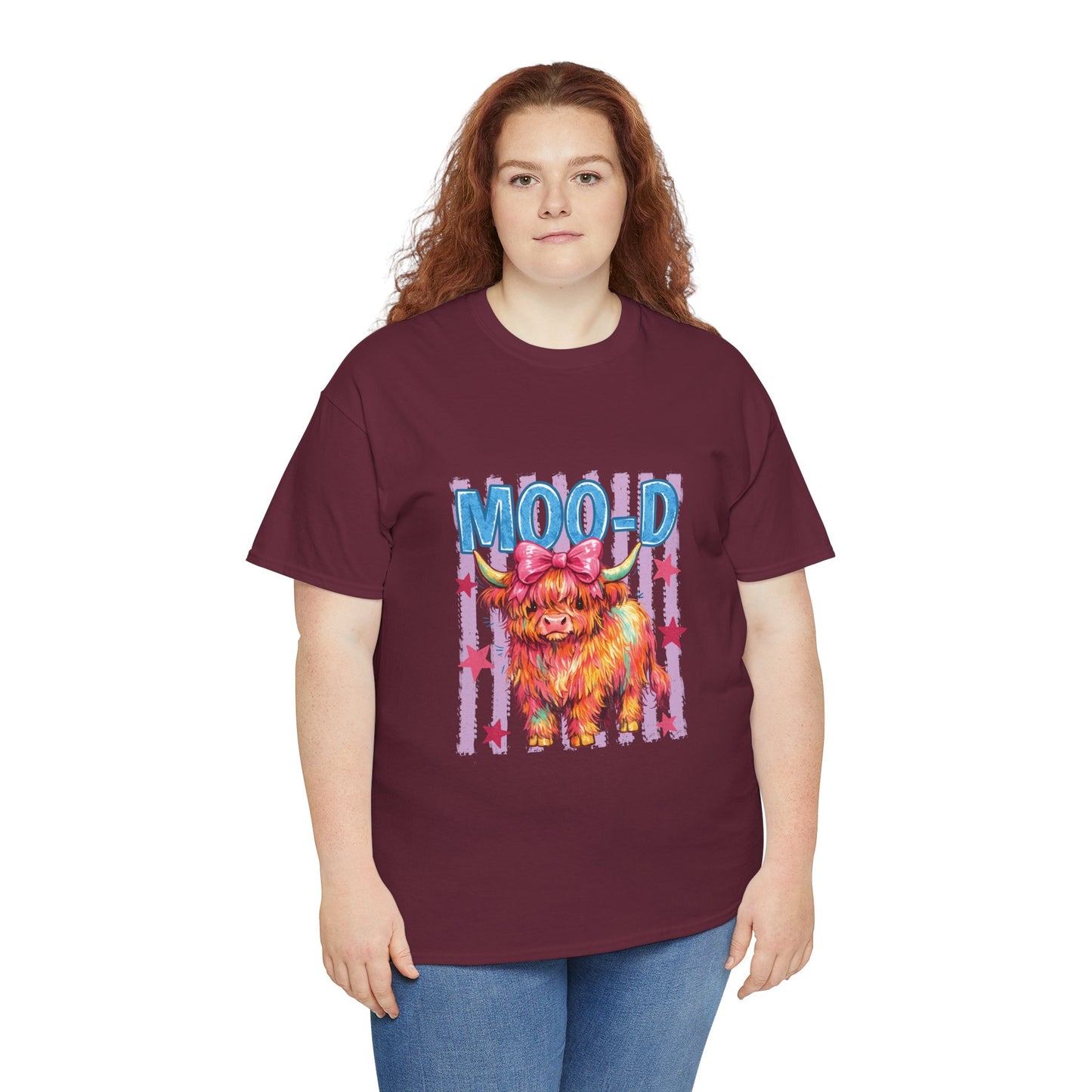 Graphic Tee — Colorful Highland Cow “Moo’d” Cute Farm Animal Shirt