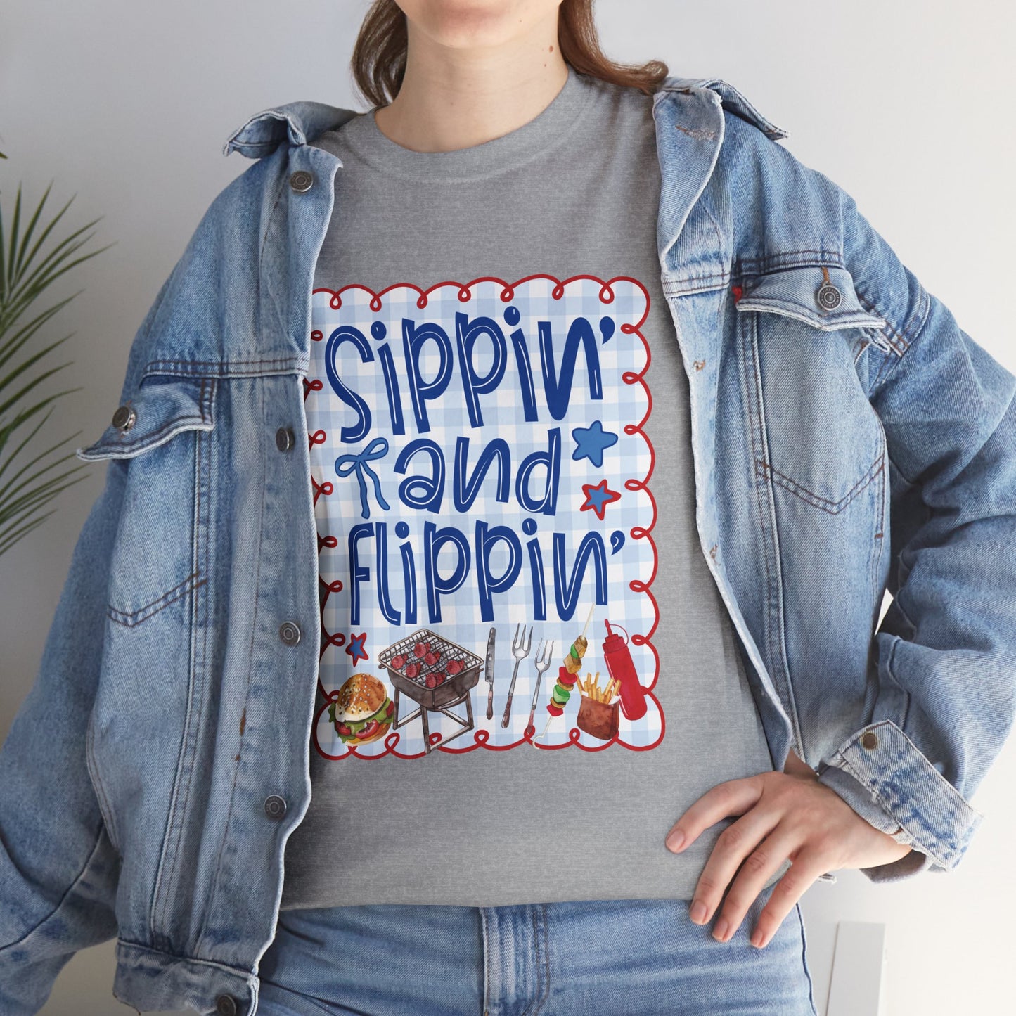 Sippin' and Flippin' Tee — 4th of July BBQ Patriotic Summer Shirt