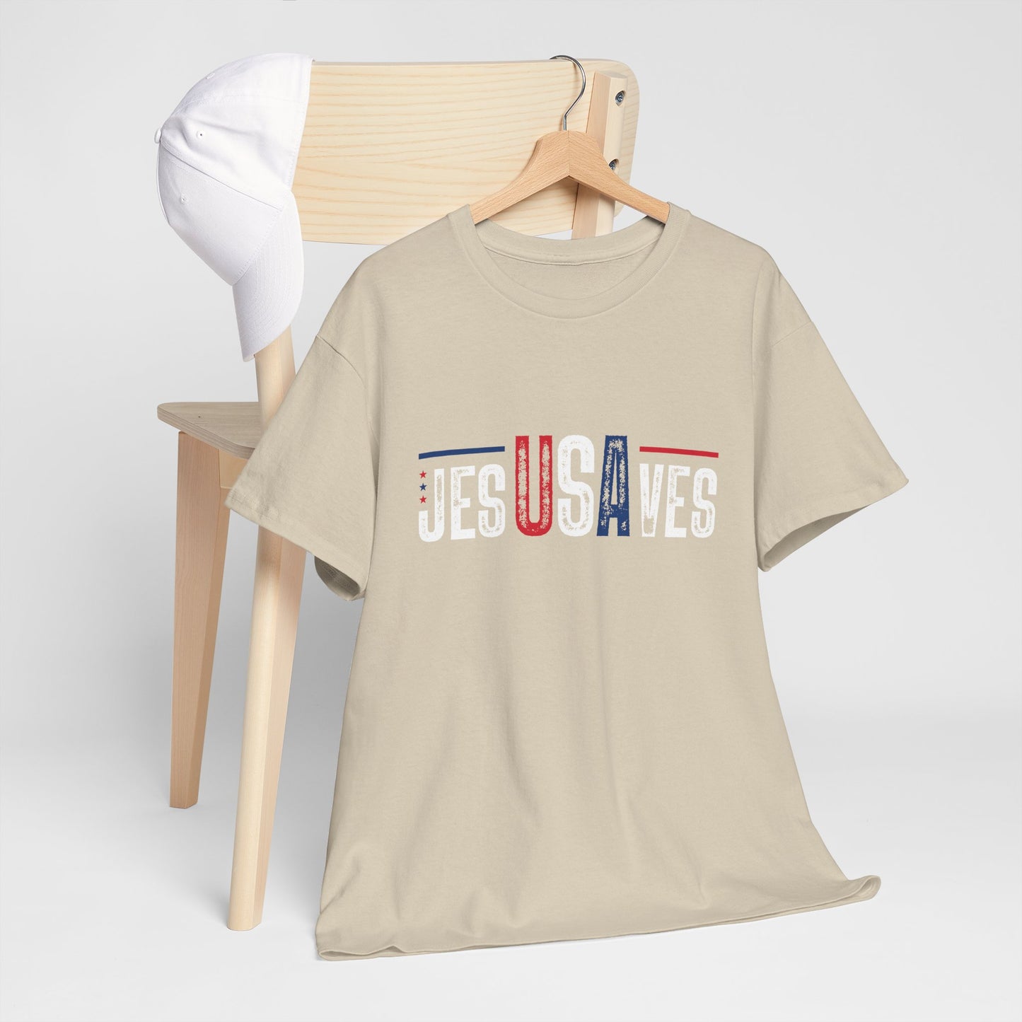 Jesus Saves T-Shirt — Patriotic Red White Blue Christian Tee