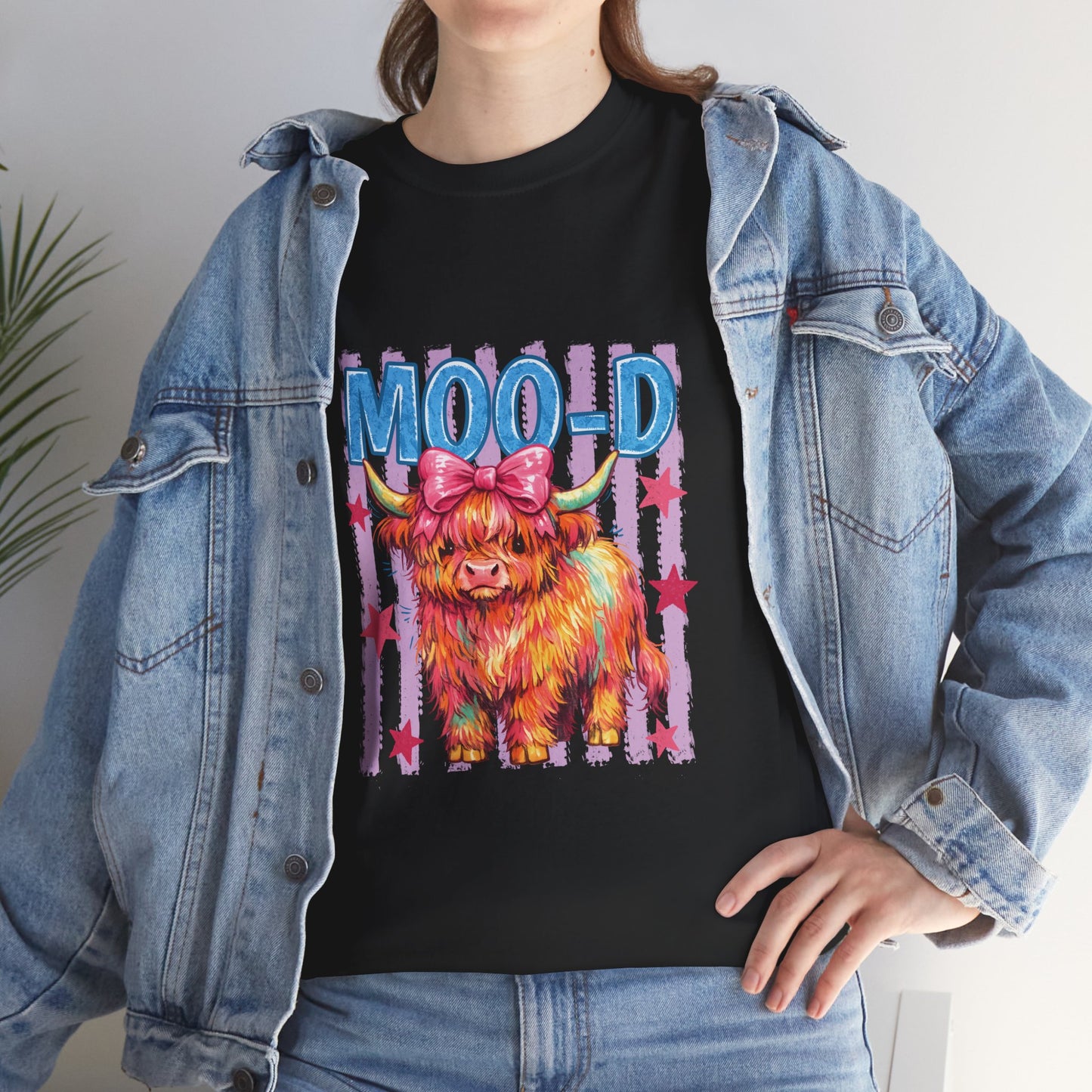 Graphic Tee — Colorful Highland Cow “Moo’d” Cute Farm Animal Shirt