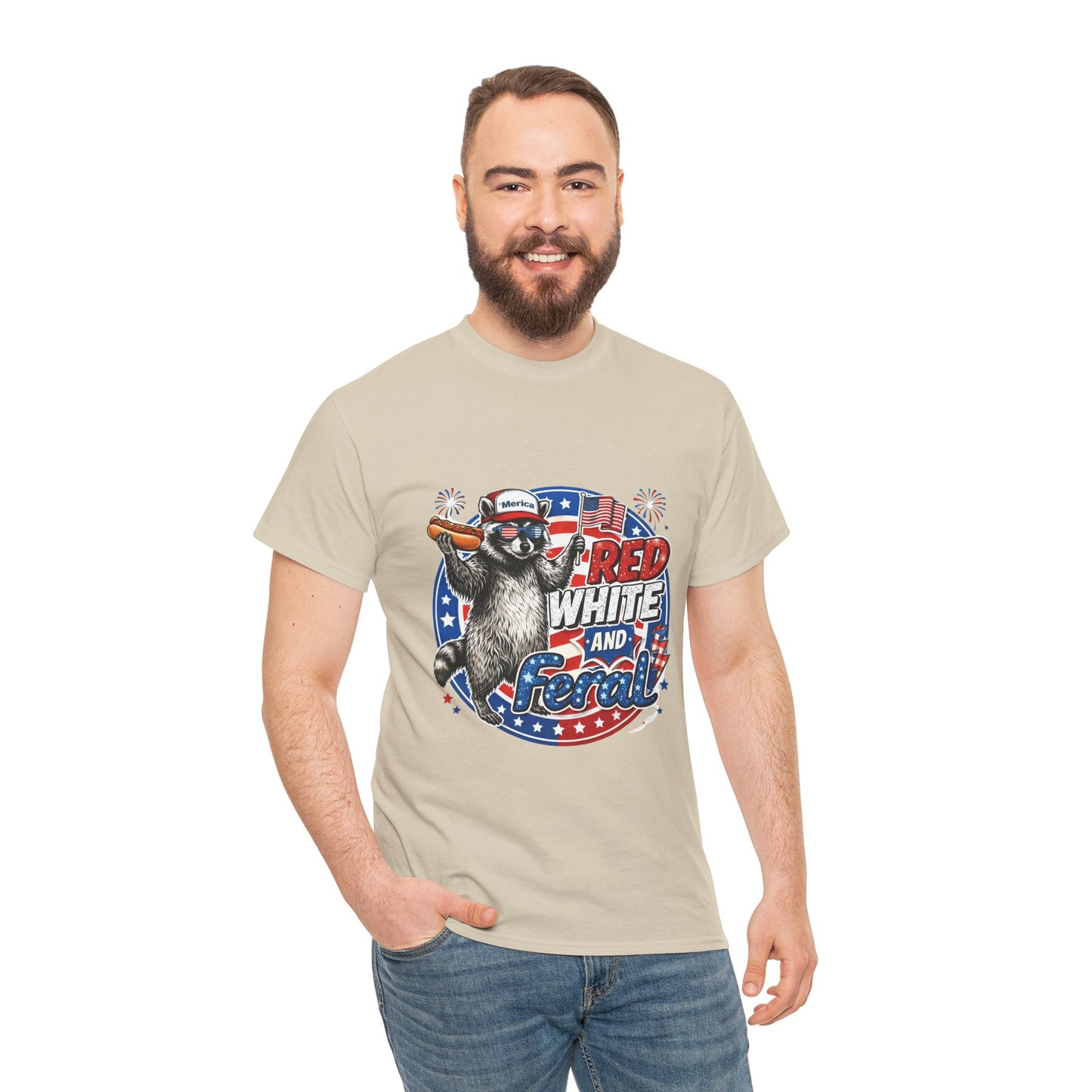"Red White and Feral" Patriotic Raccoon Tee