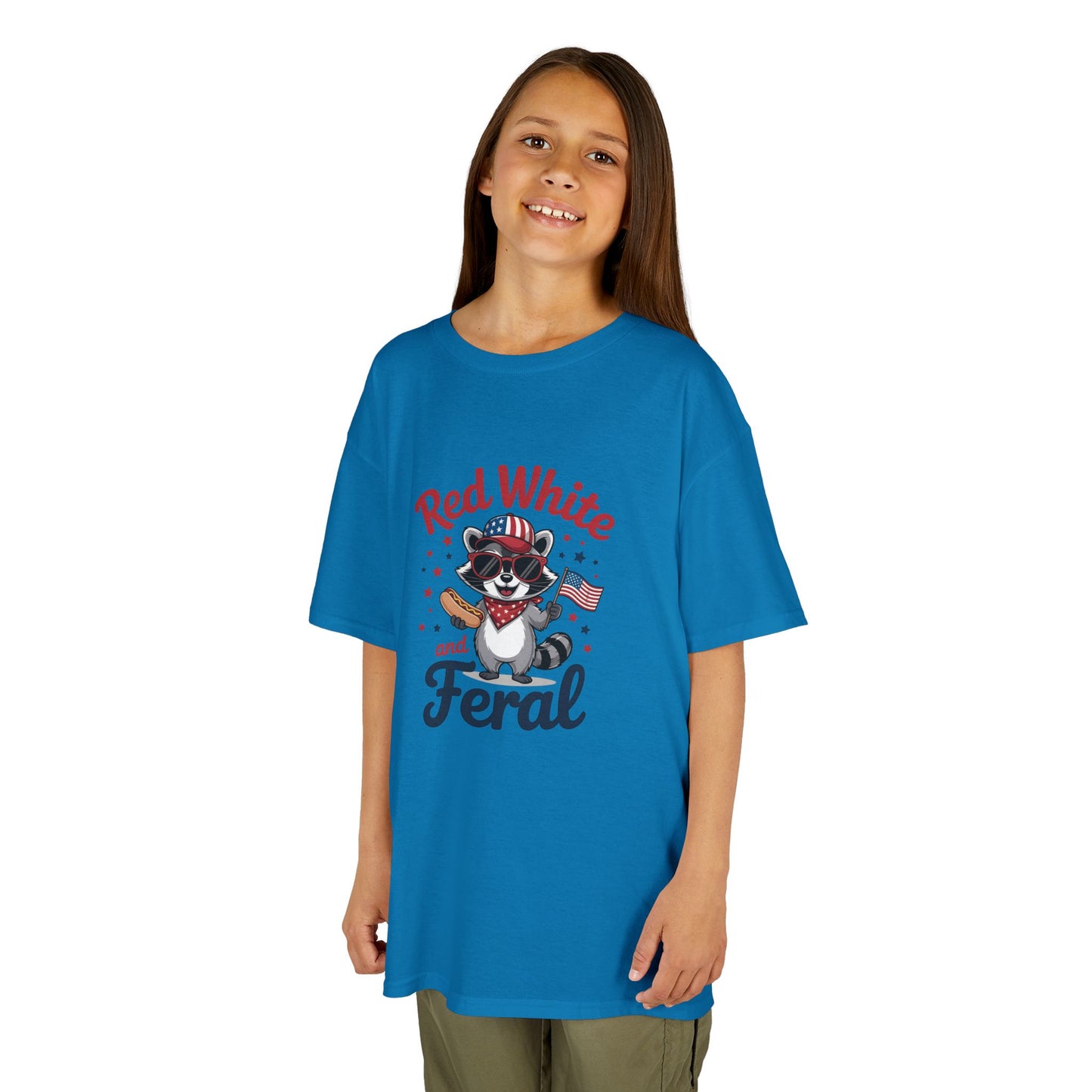 Kids Tee — “Red White and Feral” Patriotic Raccoon Graphic