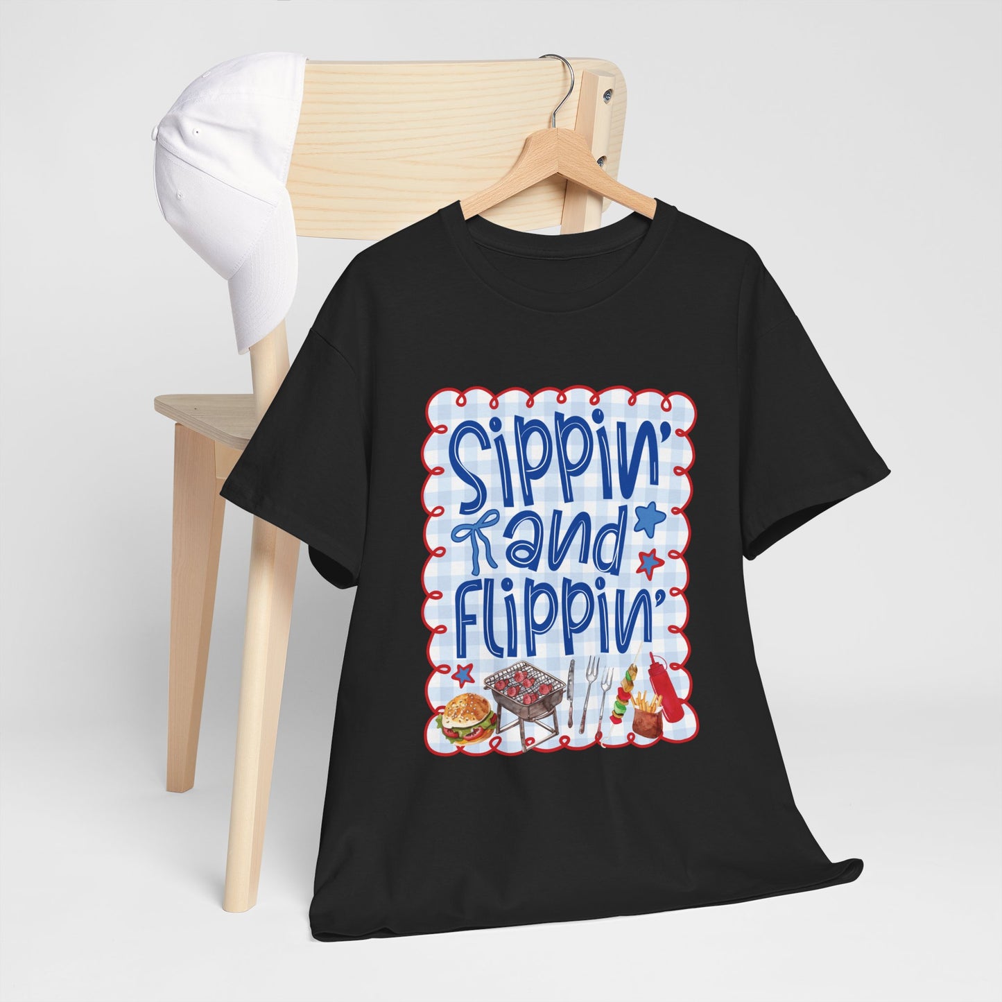 Sippin' and Flippin' Tee — 4th of July BBQ Patriotic Summer Shirt