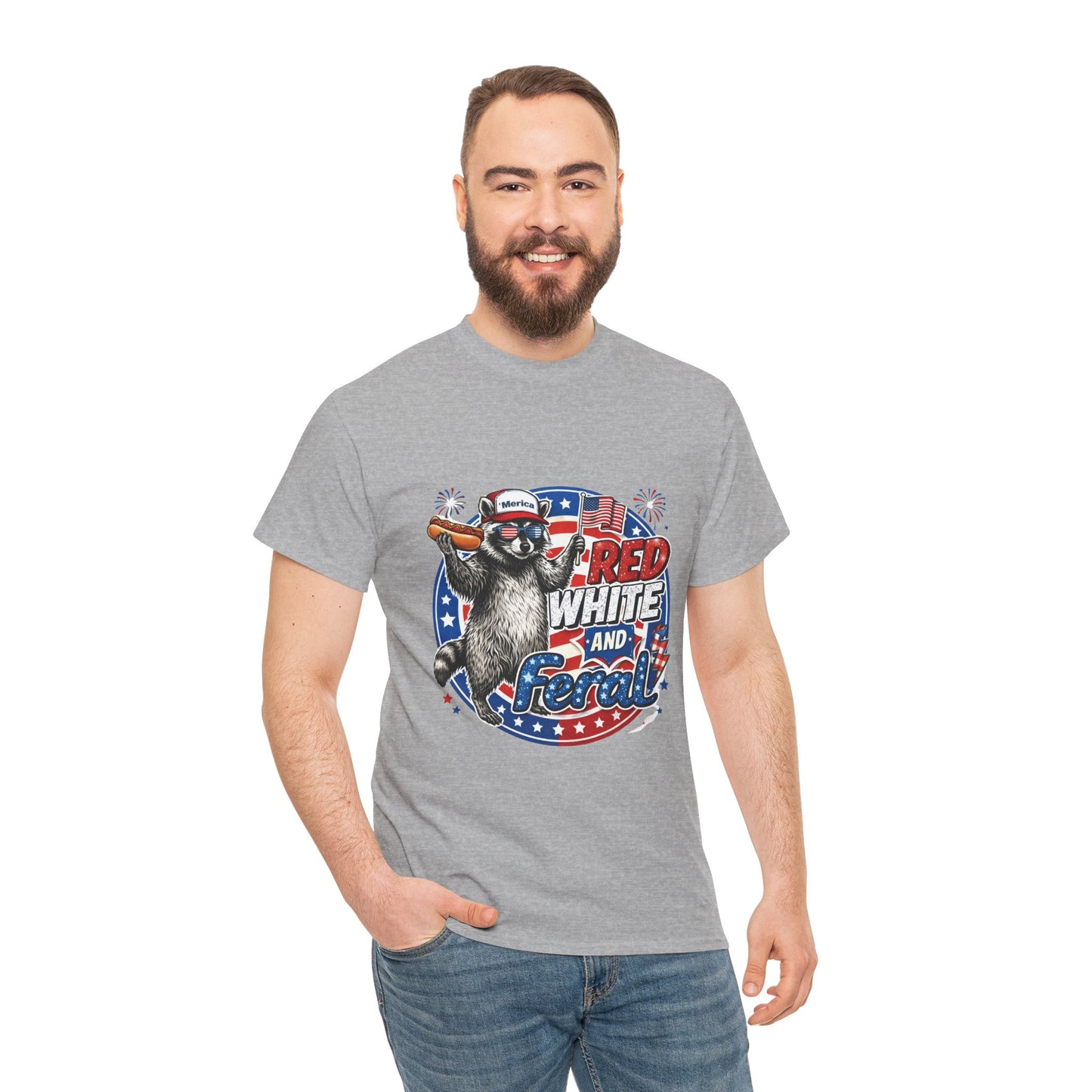 "Red White and Feral" Patriotic Raccoon Tee