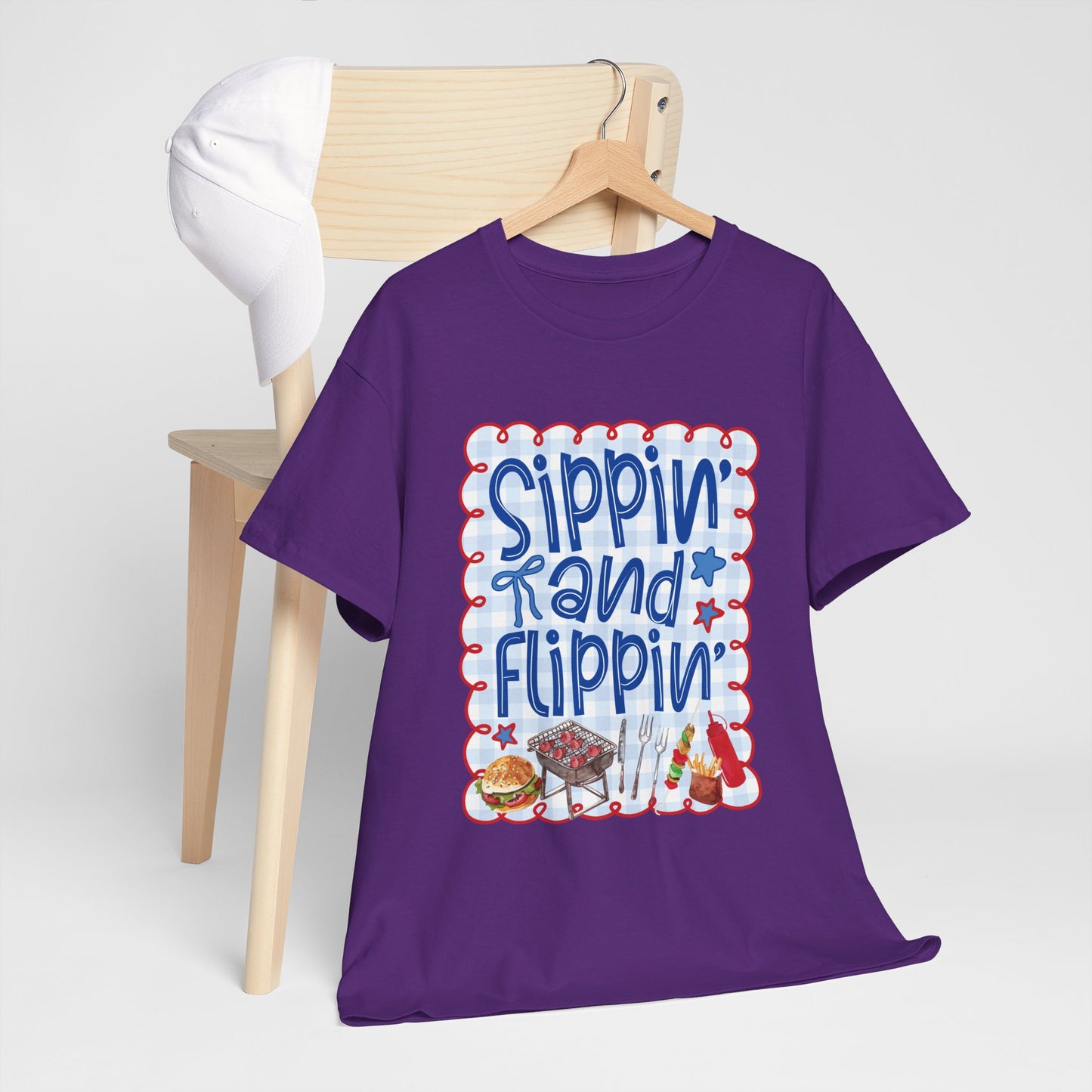 Sippin' and Flippin' Tee — 4th of July BBQ Patriotic Summer Shirt