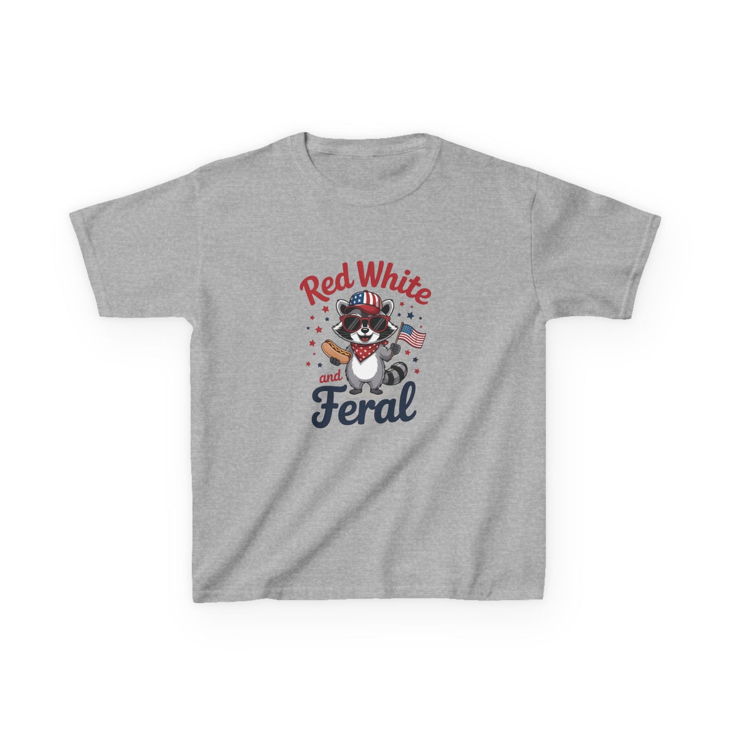 Kids Tee — “Red White and Feral” Patriotic Raccoon Graphic