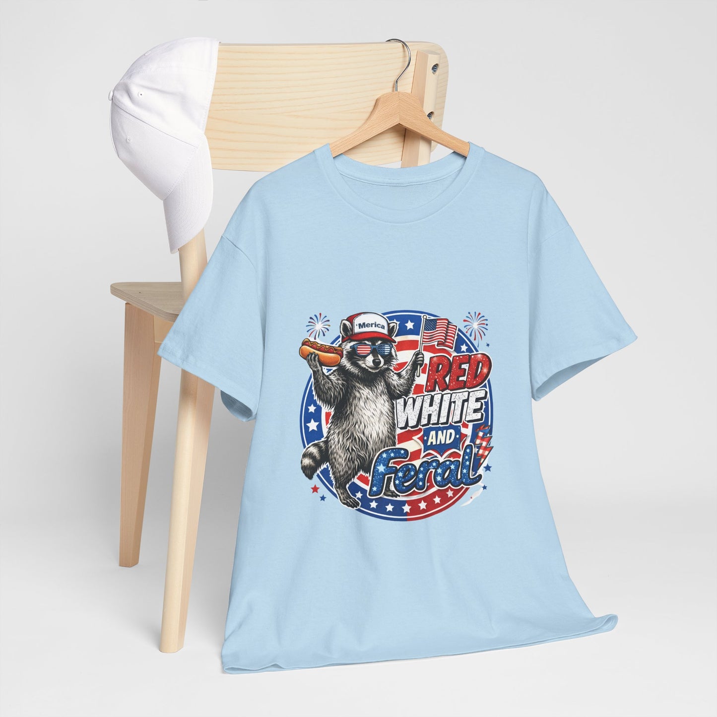 "Red White and Feral" Patriotic Raccoon Tee