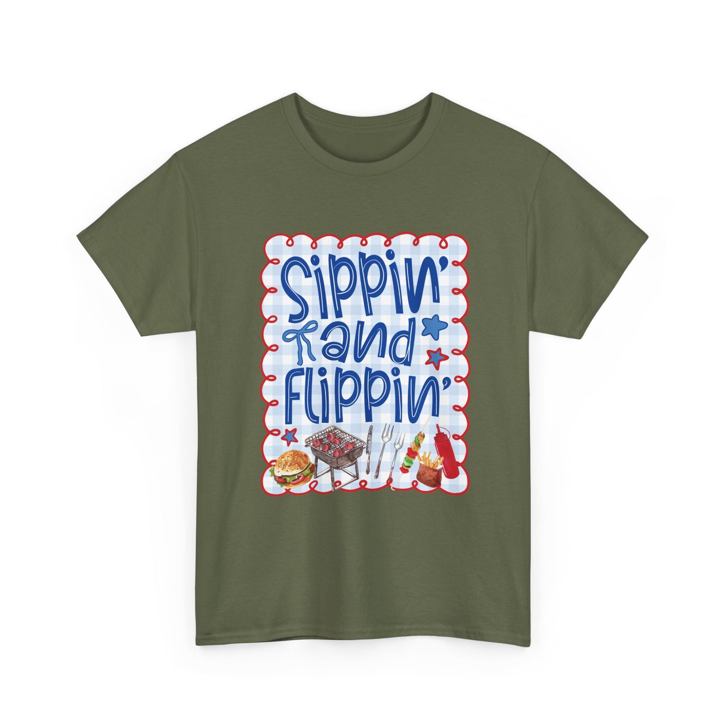 Sippin' and Flippin' Tee — 4th of July BBQ Patriotic Summer Shirt