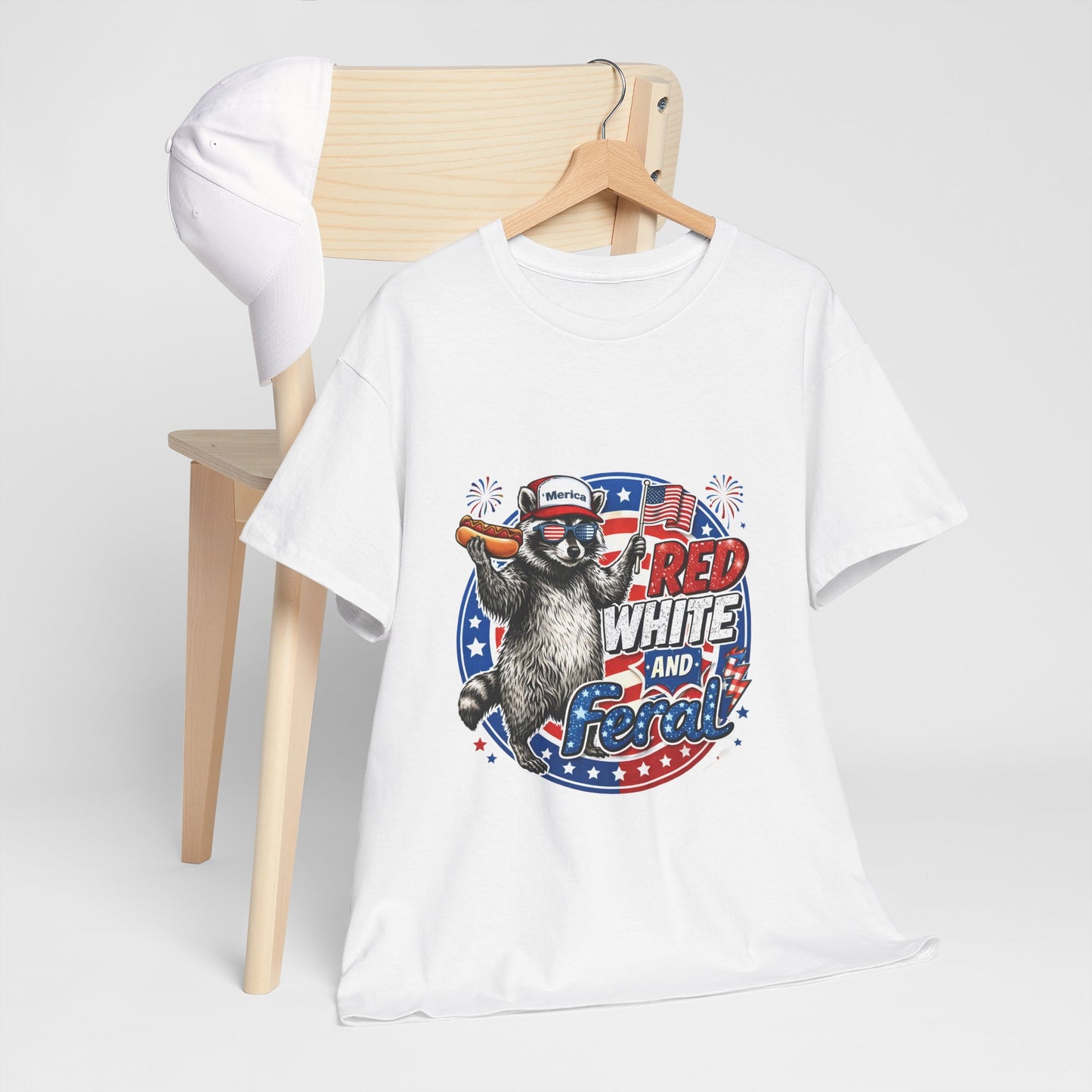 "Red White and Feral" Patriotic Raccoon Tee