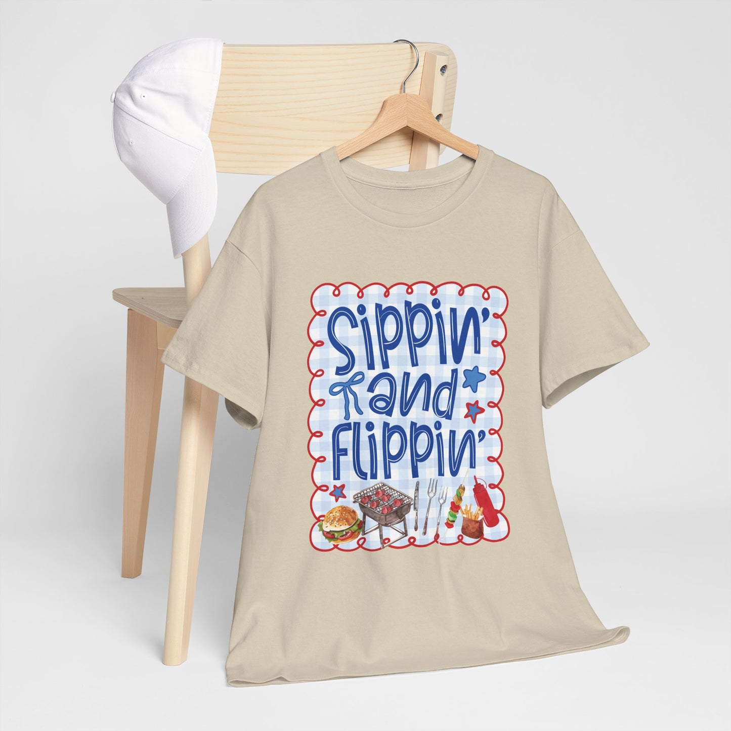Sippin' and Flippin' Tee — 4th of July BBQ Patriotic Summer Shirt