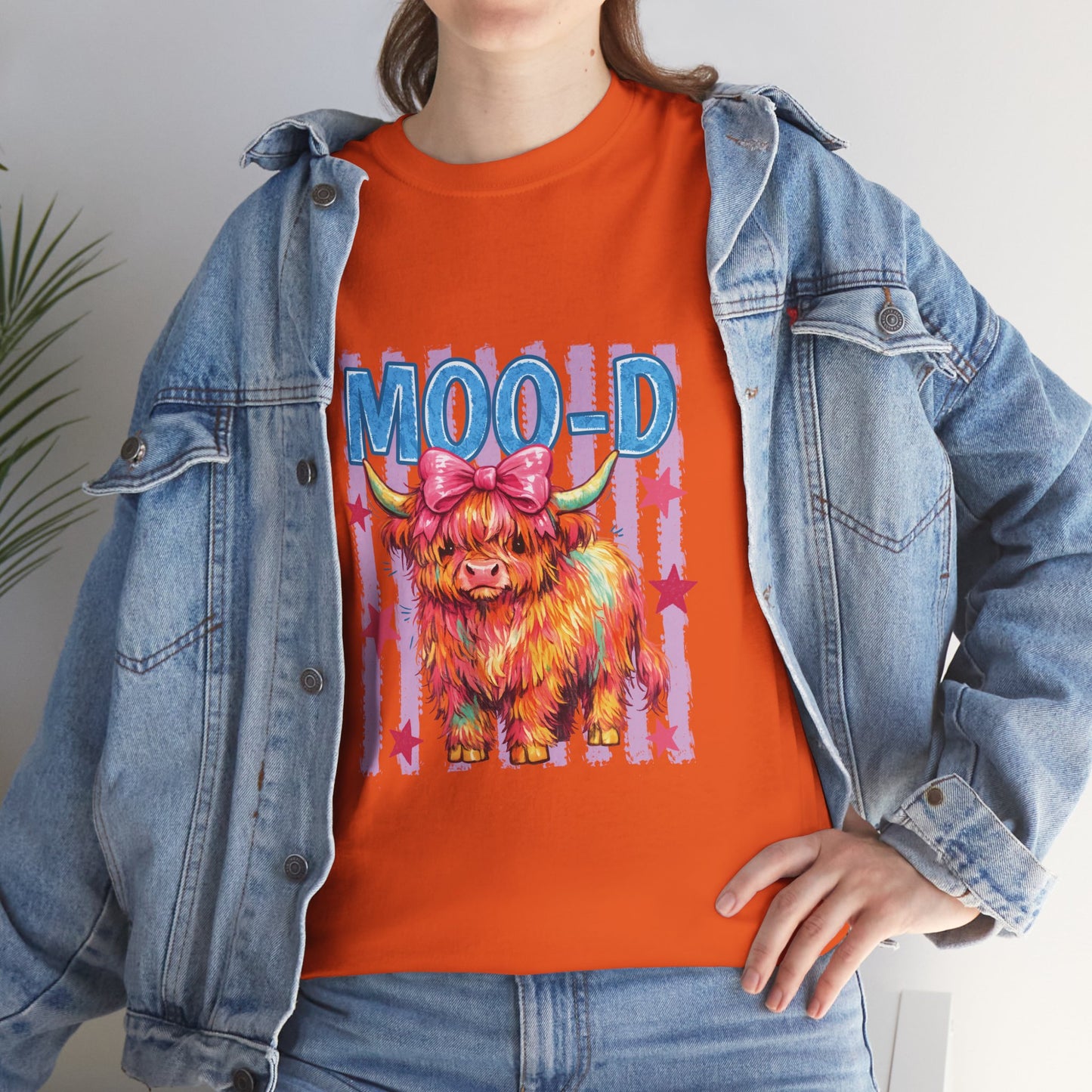 Graphic Tee — Colorful Highland Cow “Moo’d” Cute Farm Animal Shirt